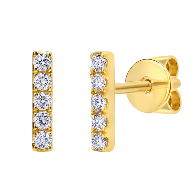 Round Brilliant 0.12 ctw VS2 Clarity, I Color Diamond 14kt Gold Bar Earrings