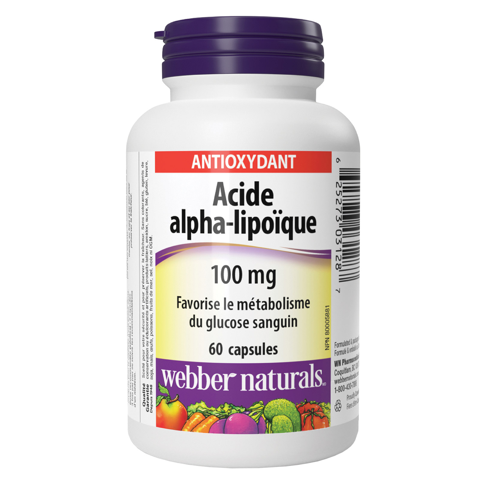 webber naturals – Acide alpha-lipoÏque 100 mg, 3 x 60 capsules