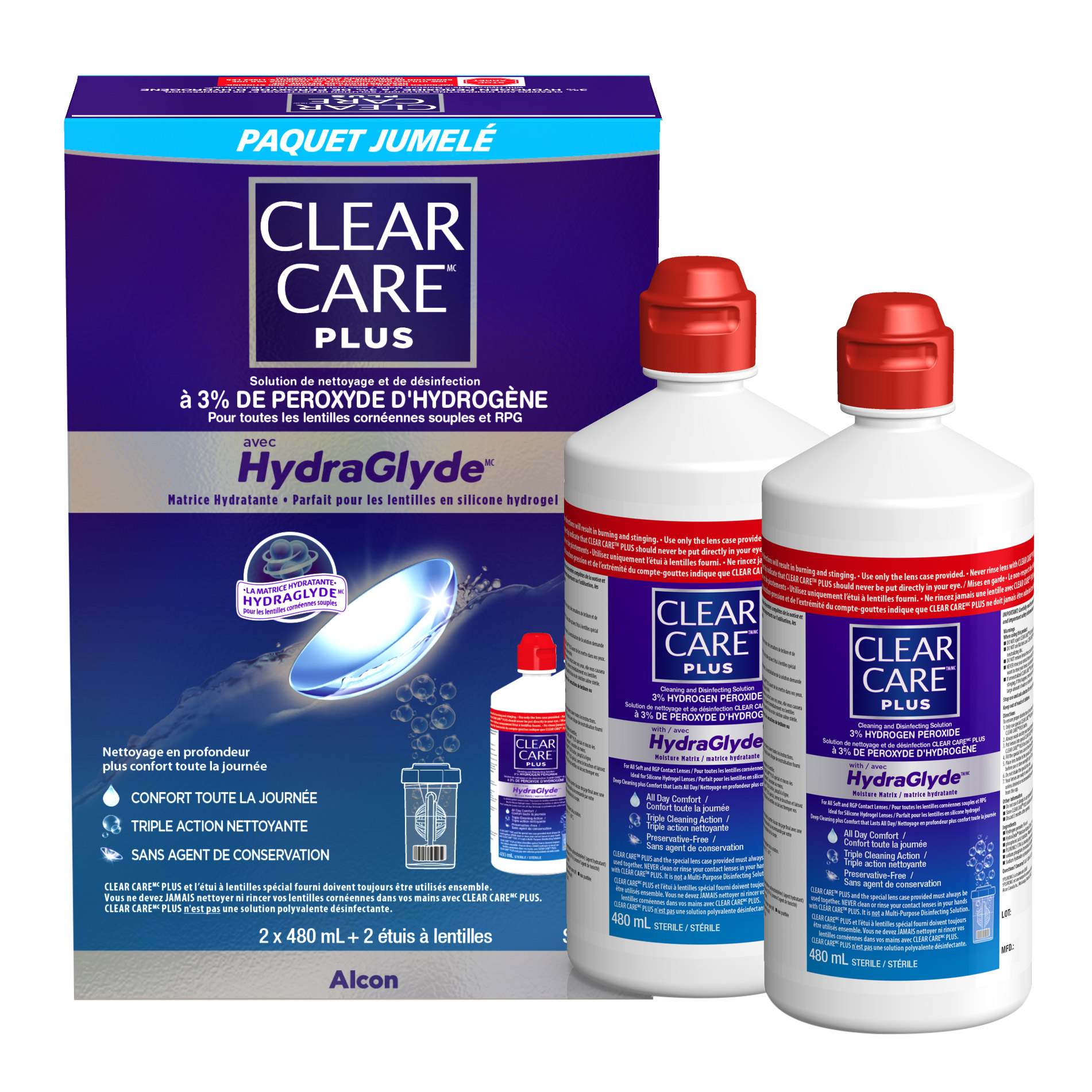 Clear Care Plus avec HydraGlyde - 2 x 480 mL