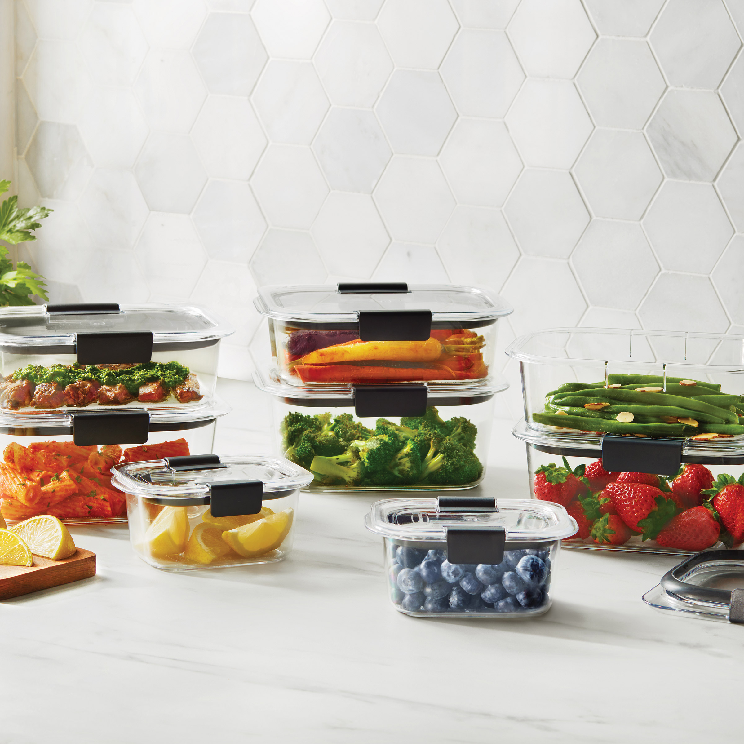 Rubbermaid Brilliance Plastic Food Storage Containers, Set of 16