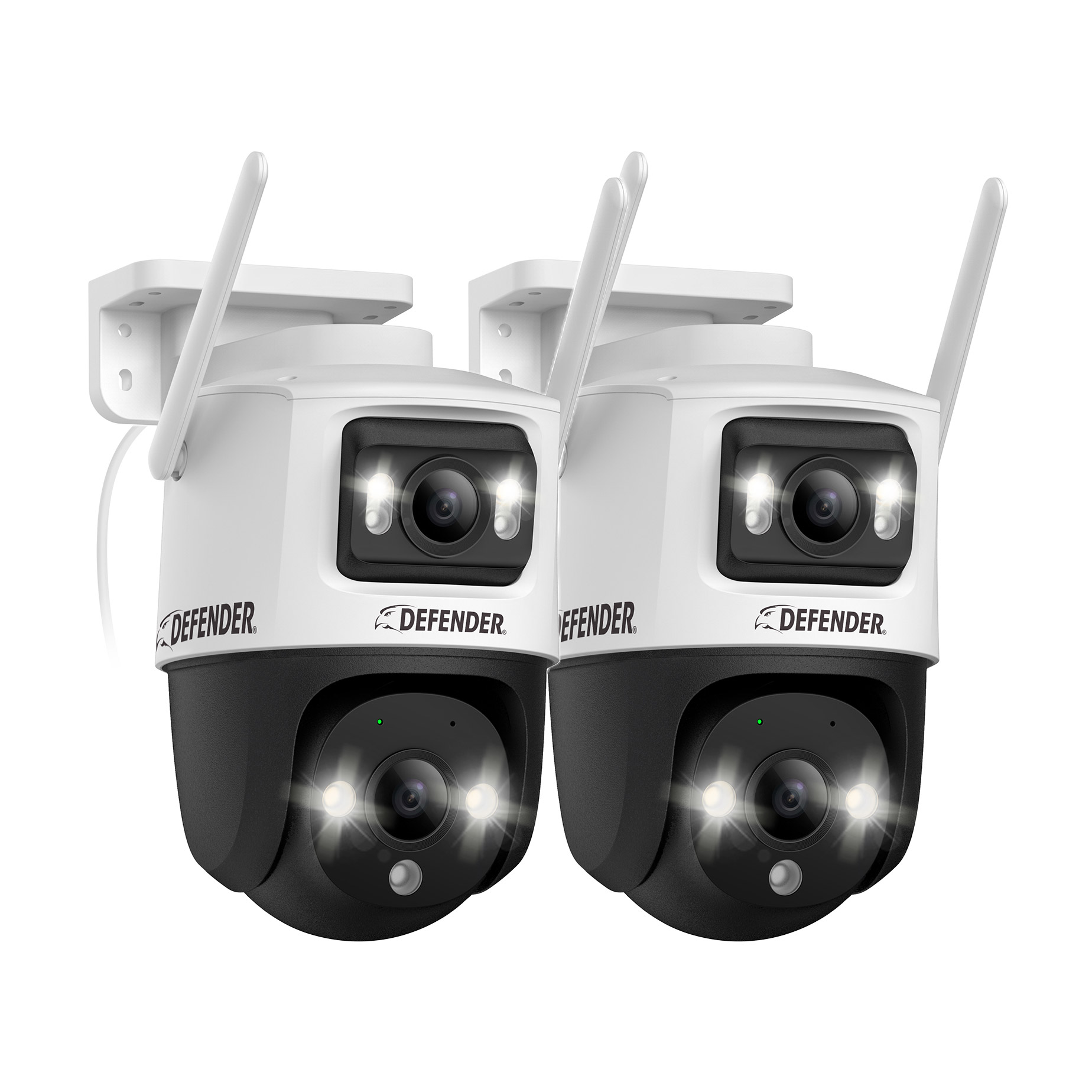 Defender AI POWERED Guard Pro 3K PLUS Dual Lens PTZ Wi-Fi Plug-in Security Cameras, 2 Pack