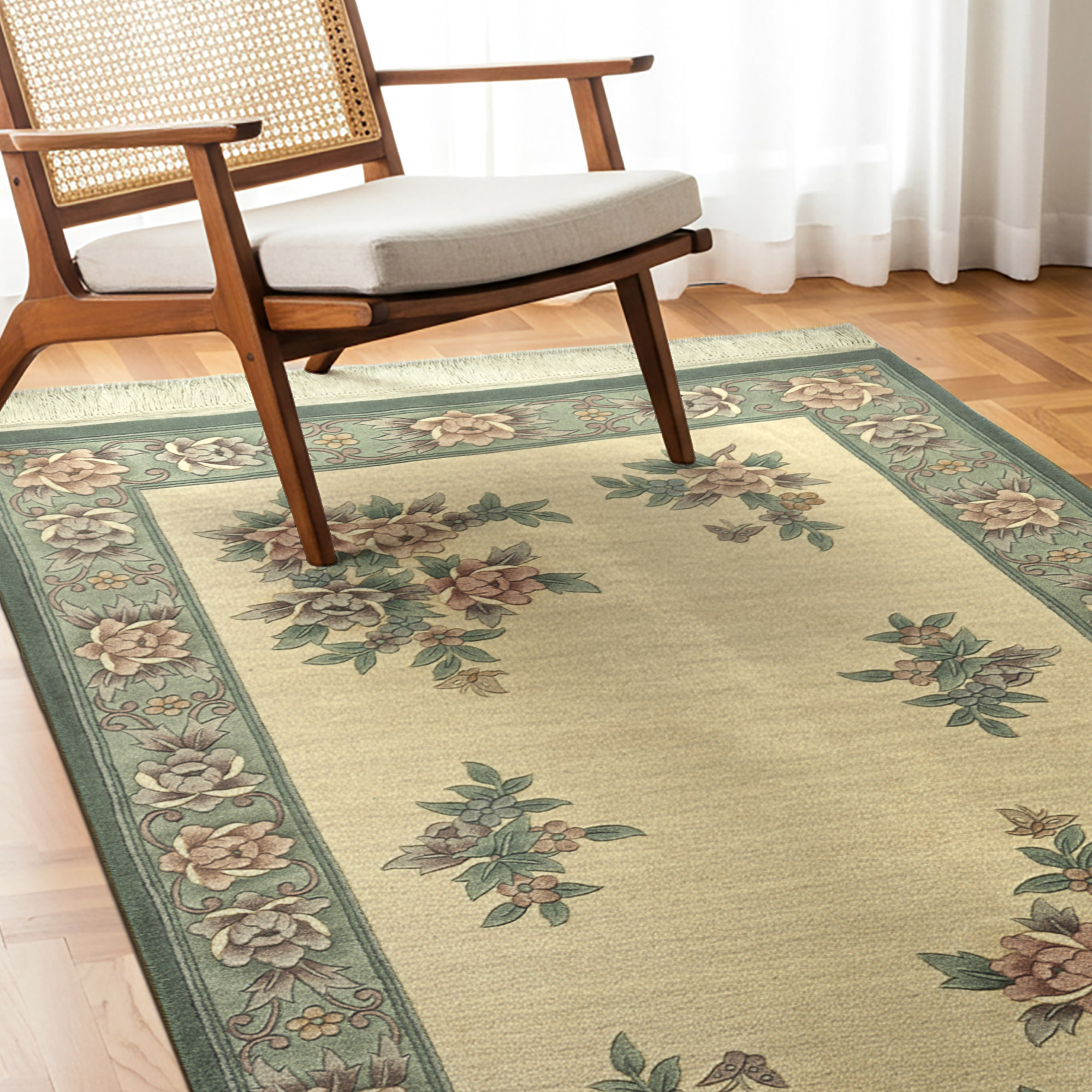Pagoda Hand Knotted Rug Collection, Shan Floral Ivory Sage | Costco