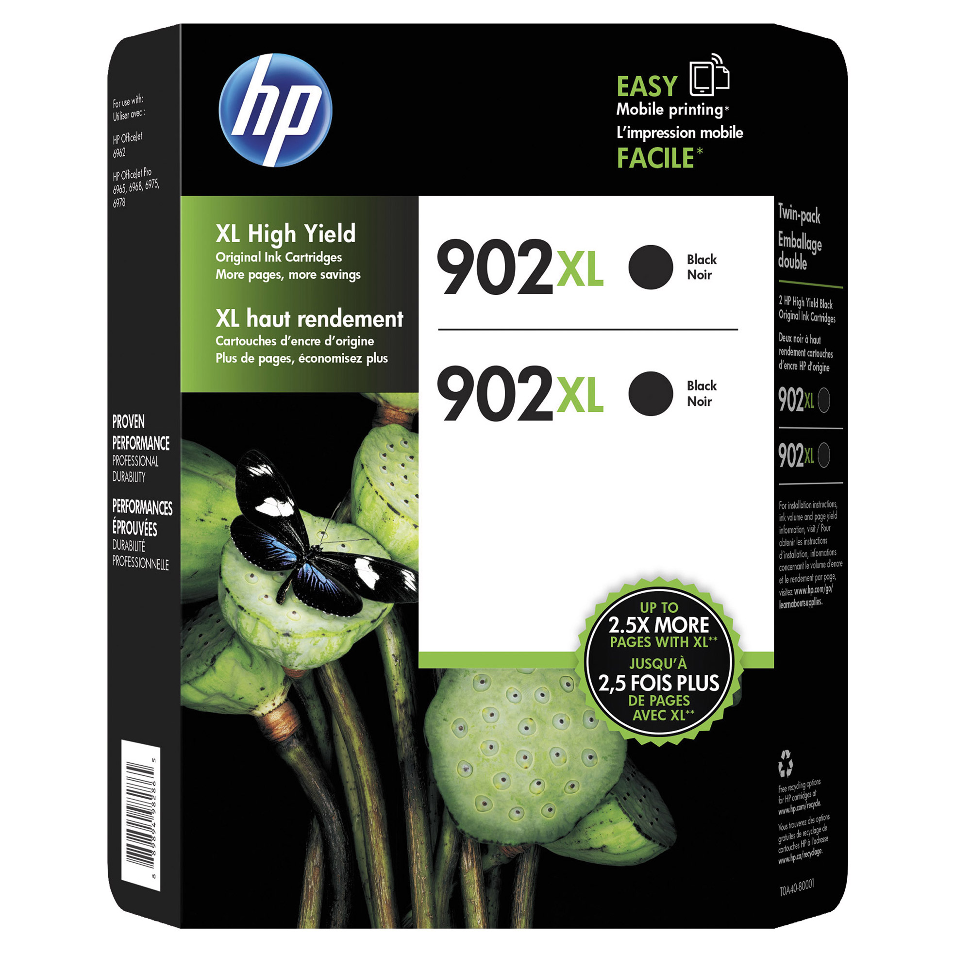 HP 902XL High Yield Ink Cartridge  Black  2-Count