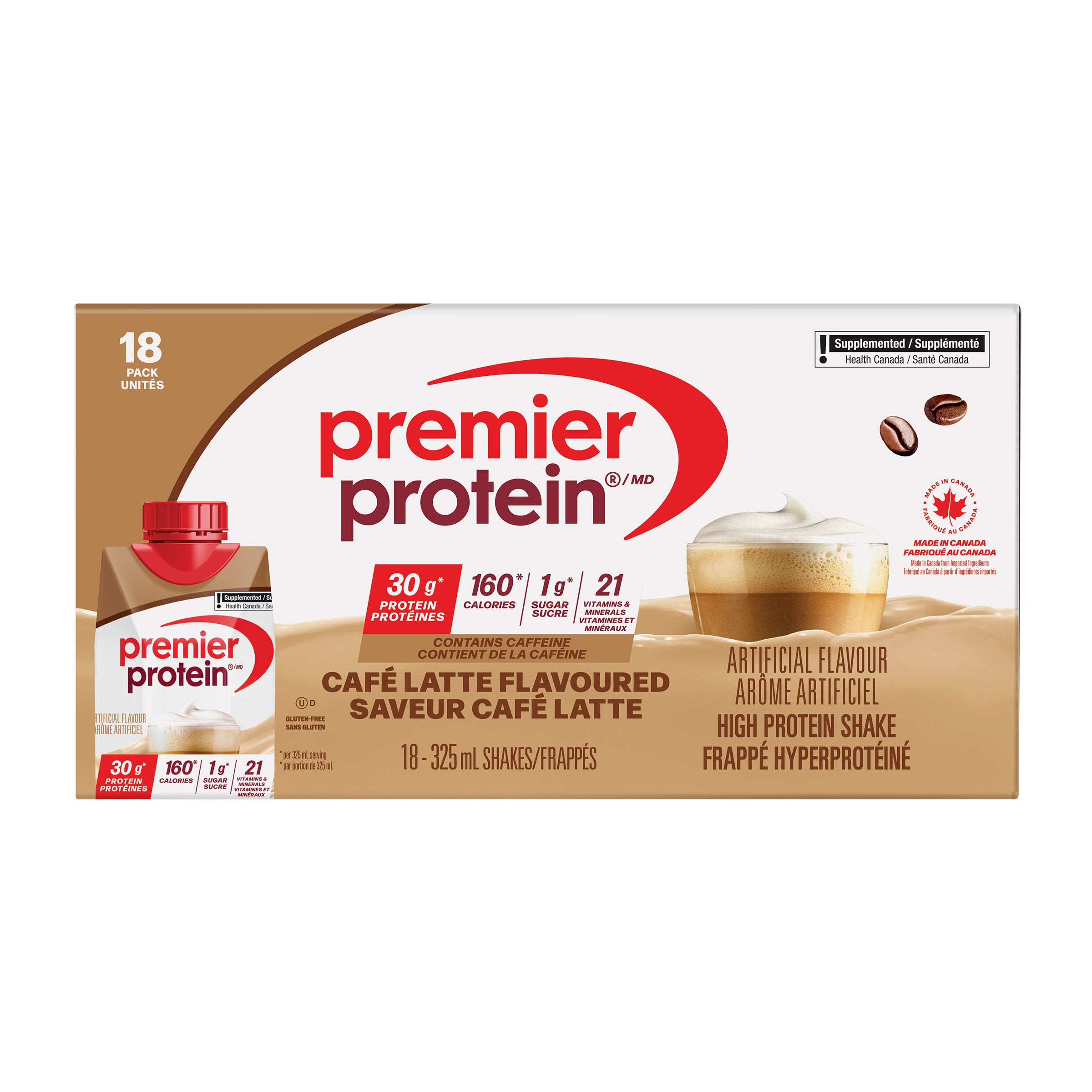 Premier Protein High-protein Café Latte Shake, 18 × 325 mL | Costco