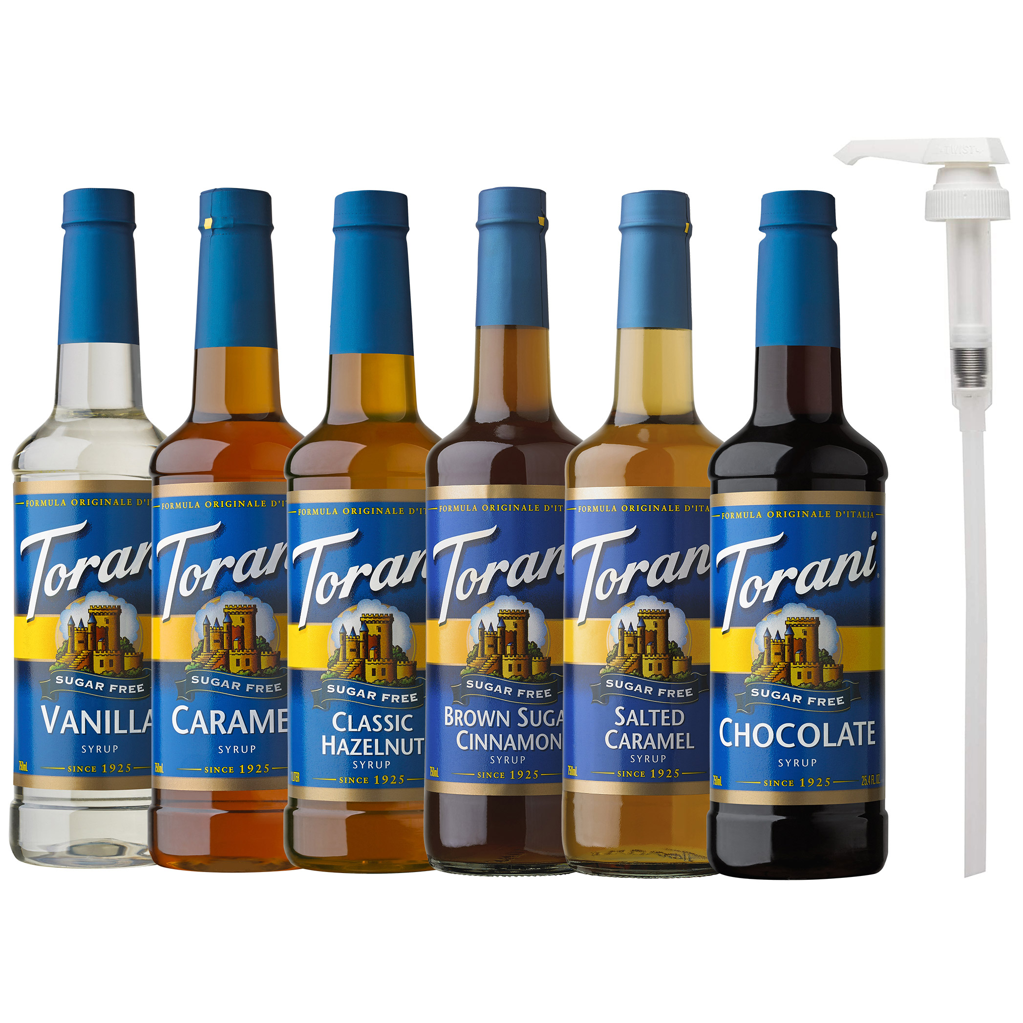 Torani Sugar Free Syrup Variety Pack, 6 × 750 mL + 1 Pump | Costco