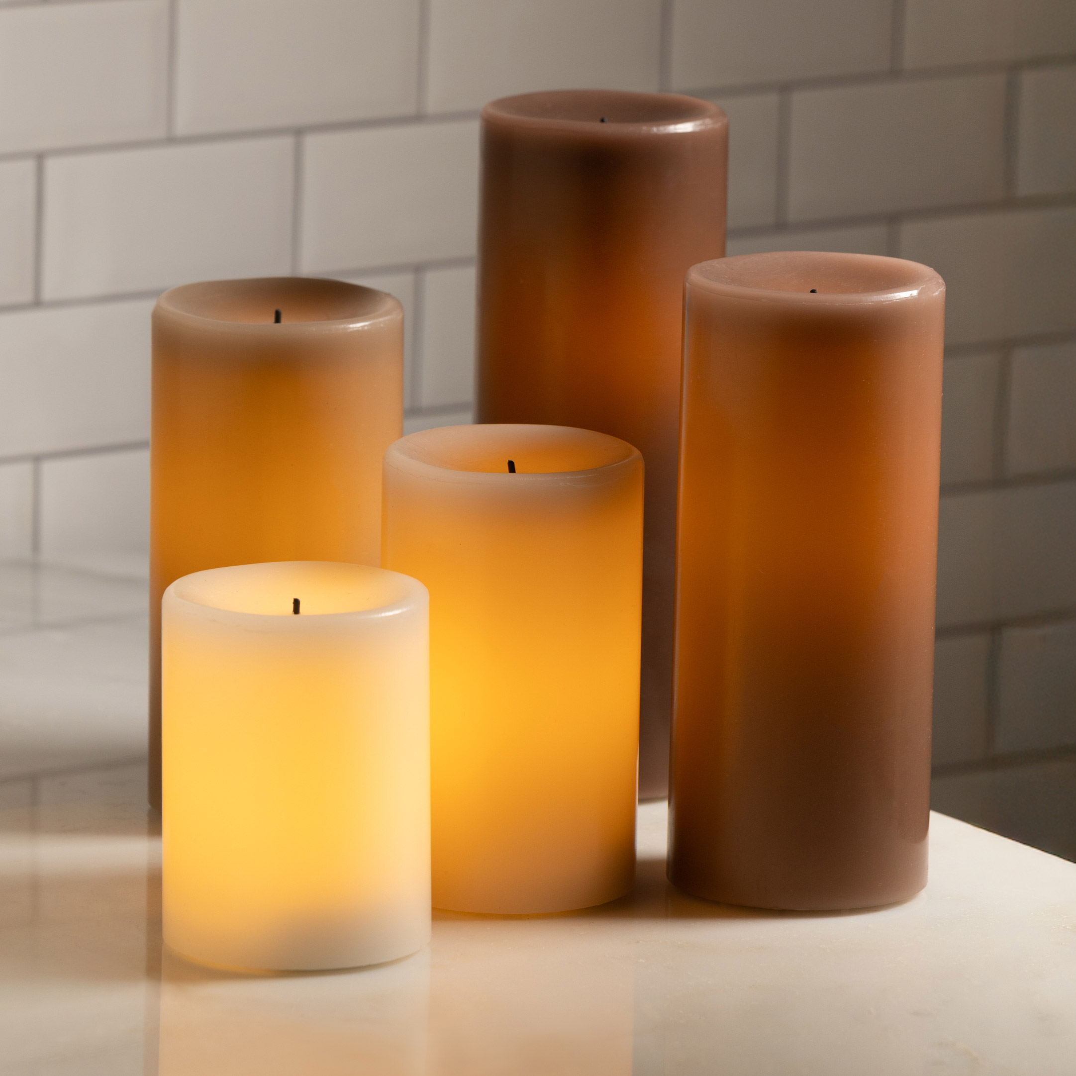 Fusion Warm Ombre LED Black Wick Candle Set with Remote  5-piece