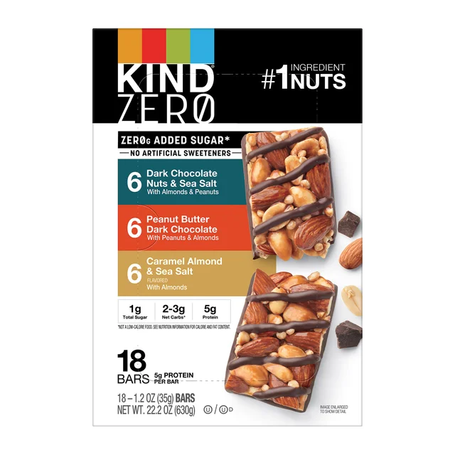 KIND ZERO ZERO SUGAR ADDED BAR 18 COUNT VARIETY