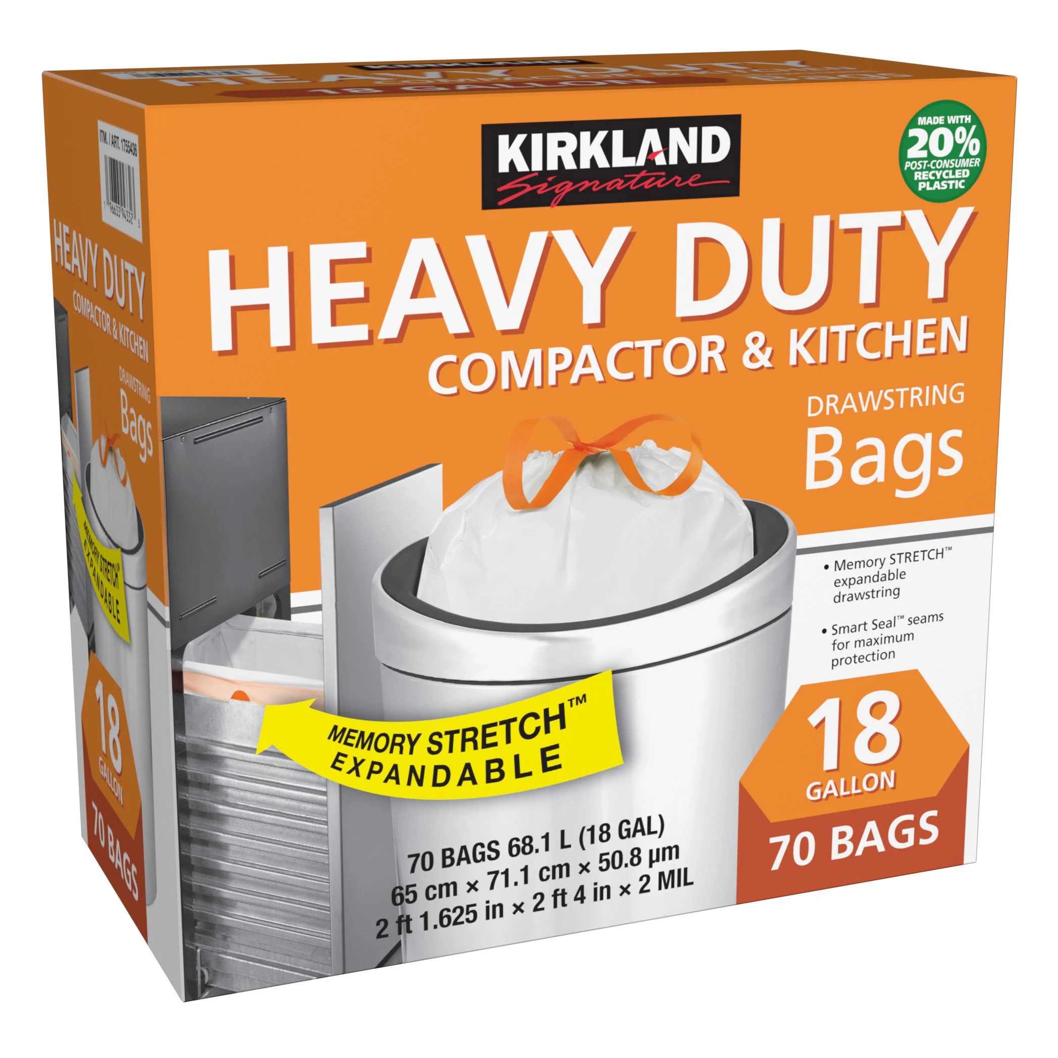 Kirkland Signature 18-Gallon Compactor & Kitchen Trash Bag, 70