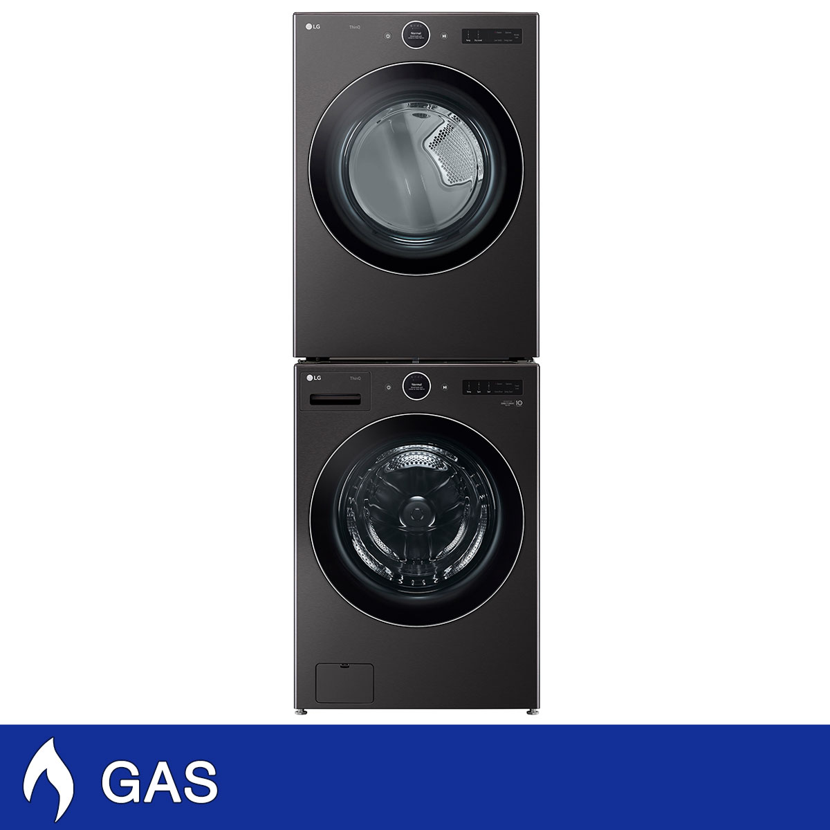 LG 5.0 cu. ft. Mega Capacity Smart Front Load Washer with AI DD 2.0 and 7.4 cu. ft. Ultra Large Capacity GAS Dryer with TurboSteam with Stacking Kit