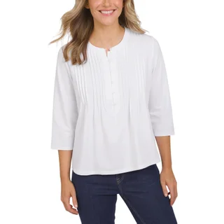 LANDS' END WOMEN'S PINTUCK 3/4 SLEEVE TOP