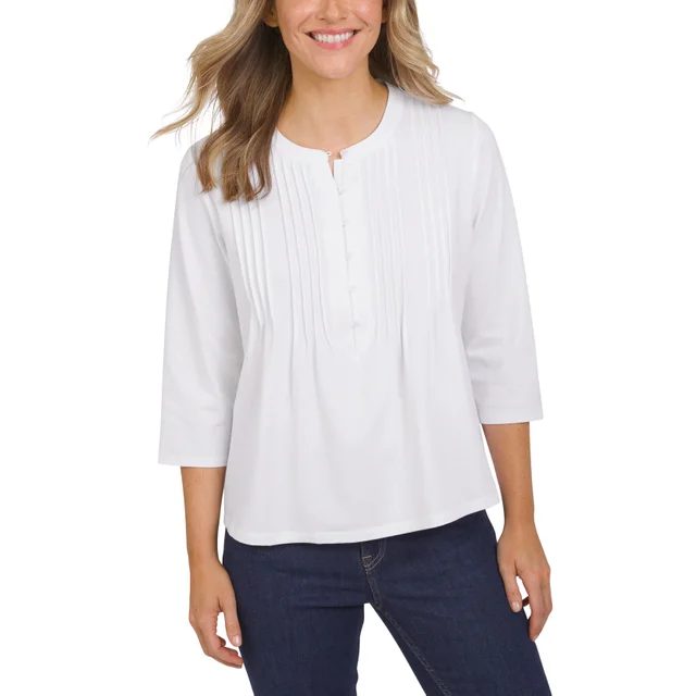 LANDS' END WOMEN'S PINTUCK 3/4 SLEEVE TOP