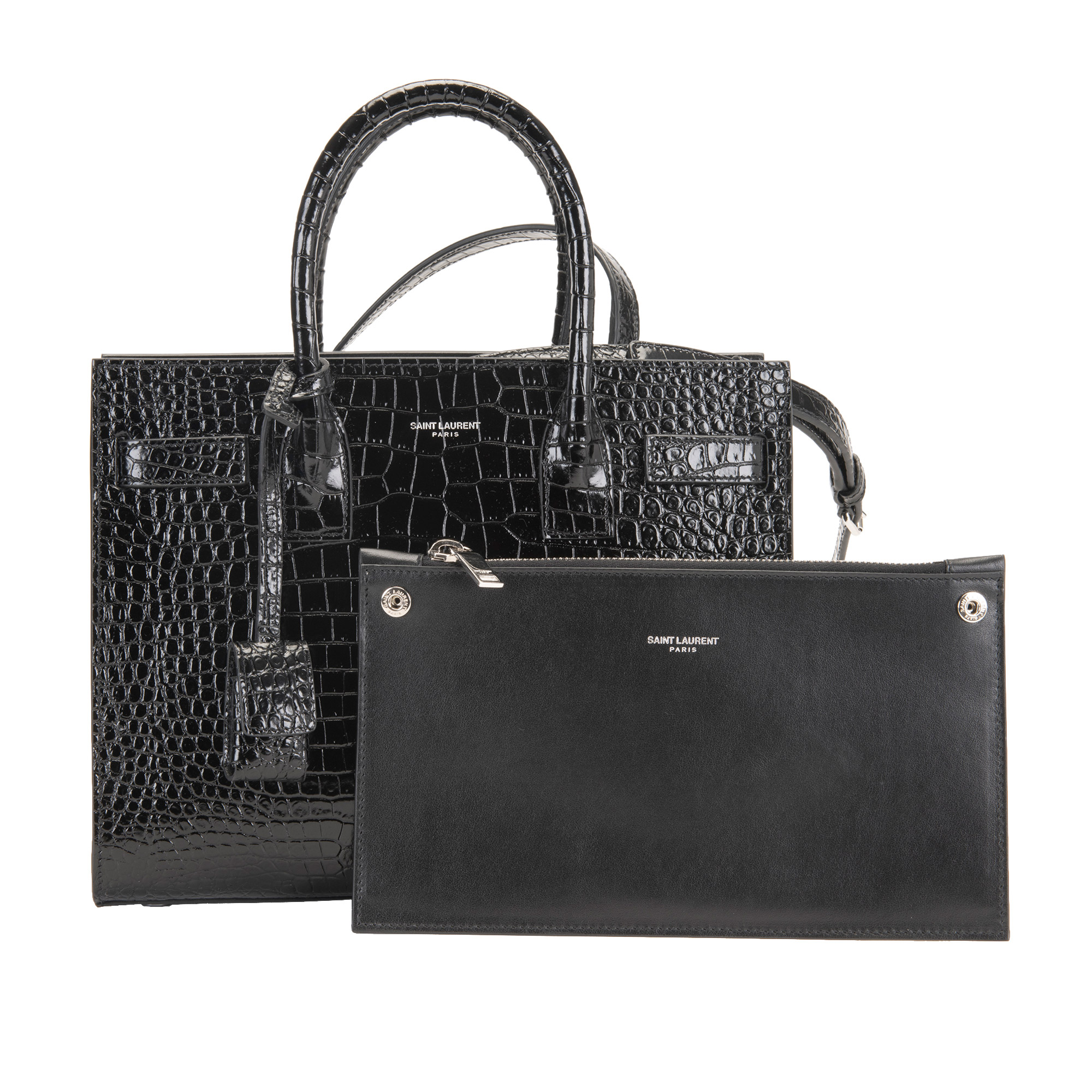YSL Croc Embossed Sac De Jour Bag, Black | Costco