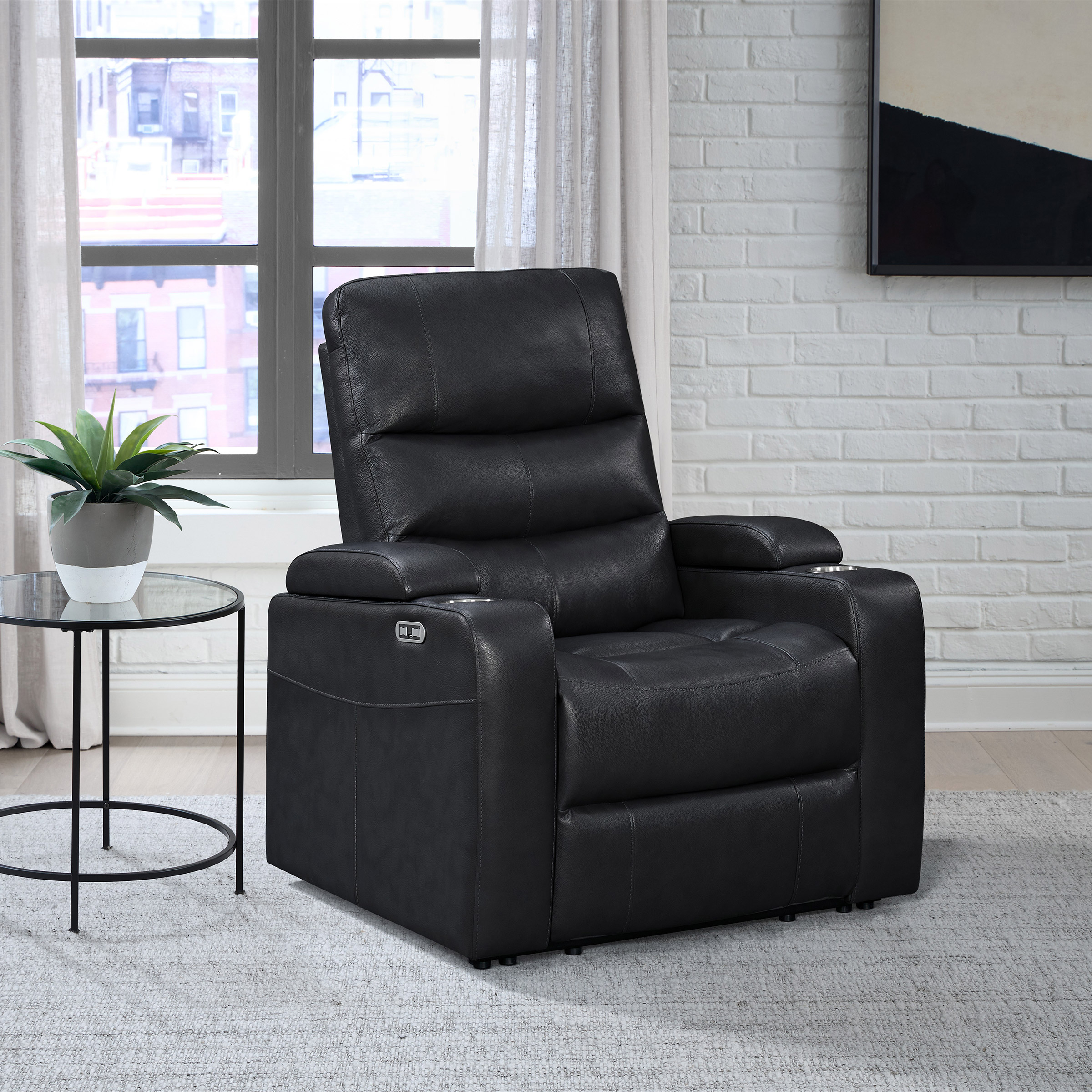 Ramsey Black Top-Grain Leather Home Theater Power Recliner