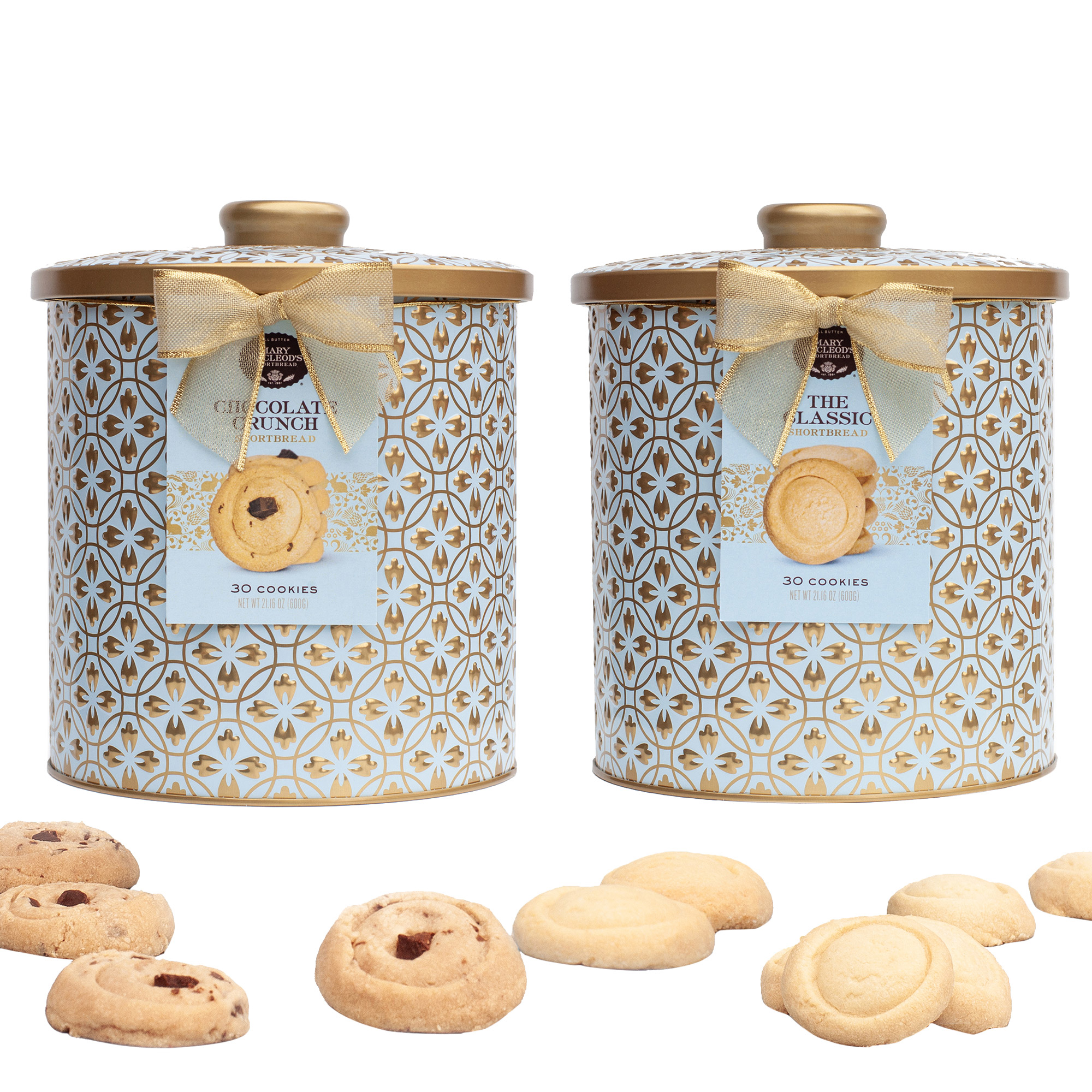 Mary Macleod's All Butter Shortbread Cookies in Embossed Cookie Jar Tins  2 Flavors  30 Cookies Each  60 Total