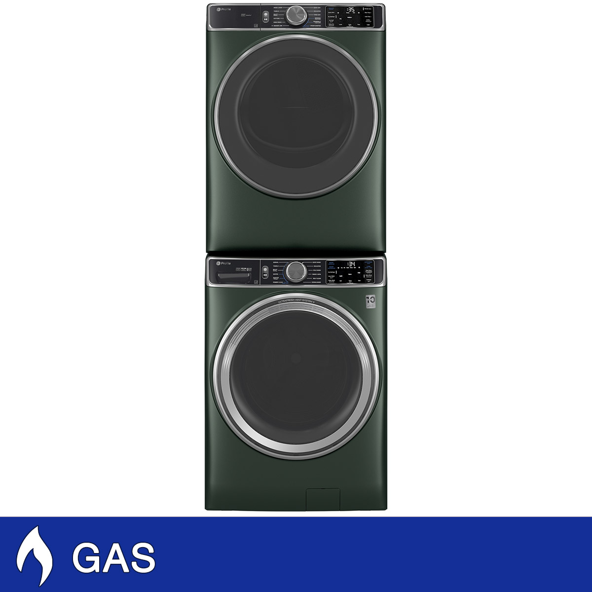 GE Profile 5.5 cu. ft. Smart Front Load Washer with UltraFresh Vent System+ and  7.8 cu. ft. Smart GAS Front Load Dryer with Steam and Sanitize Cycle with Stacking Kit