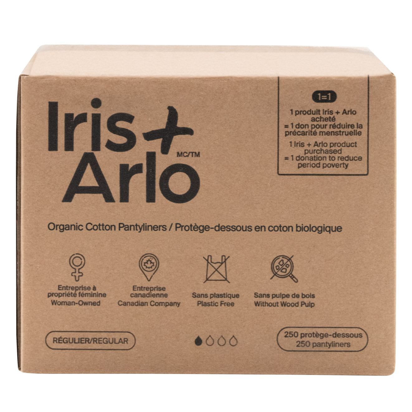 Iris + Arlo Organic Cotton Regular Pantyliners, 250-count