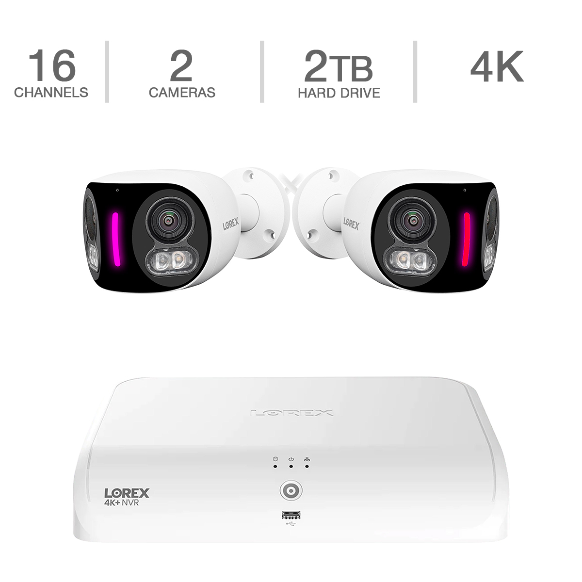 Lorex Fusion 4K+ 16-Channel 2TB NVR System with Two 180° Panoramic Cameras