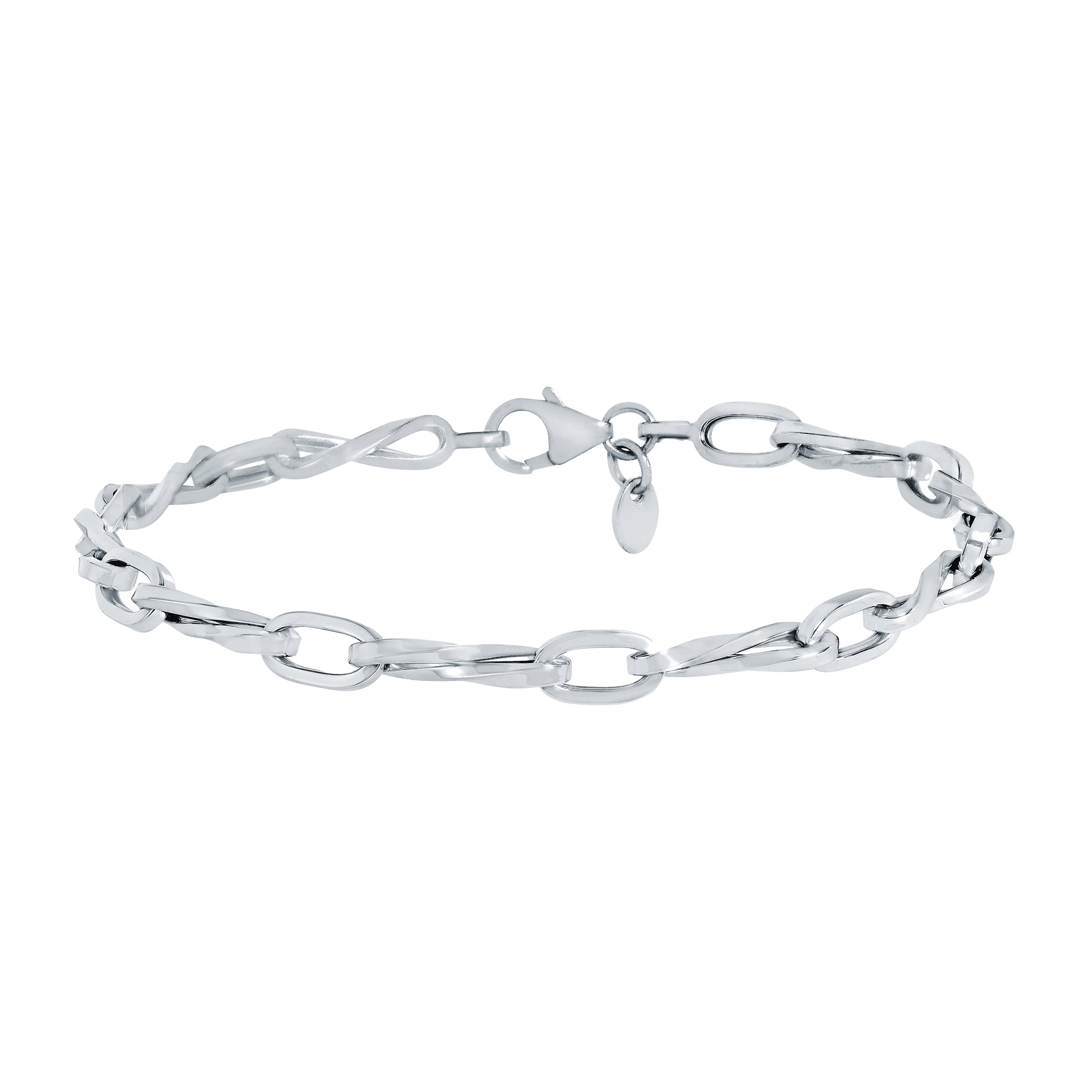 High Polish Twist Infinity and Paperclip Link Bracelet in White Gold ...
