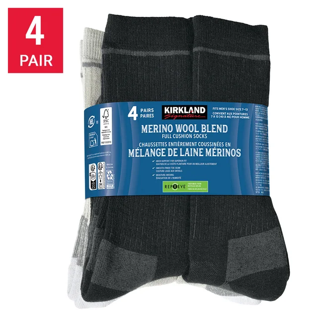 KIRKLAND SIGNATURE MEN'S WOOL BLEND SOCK 4PR