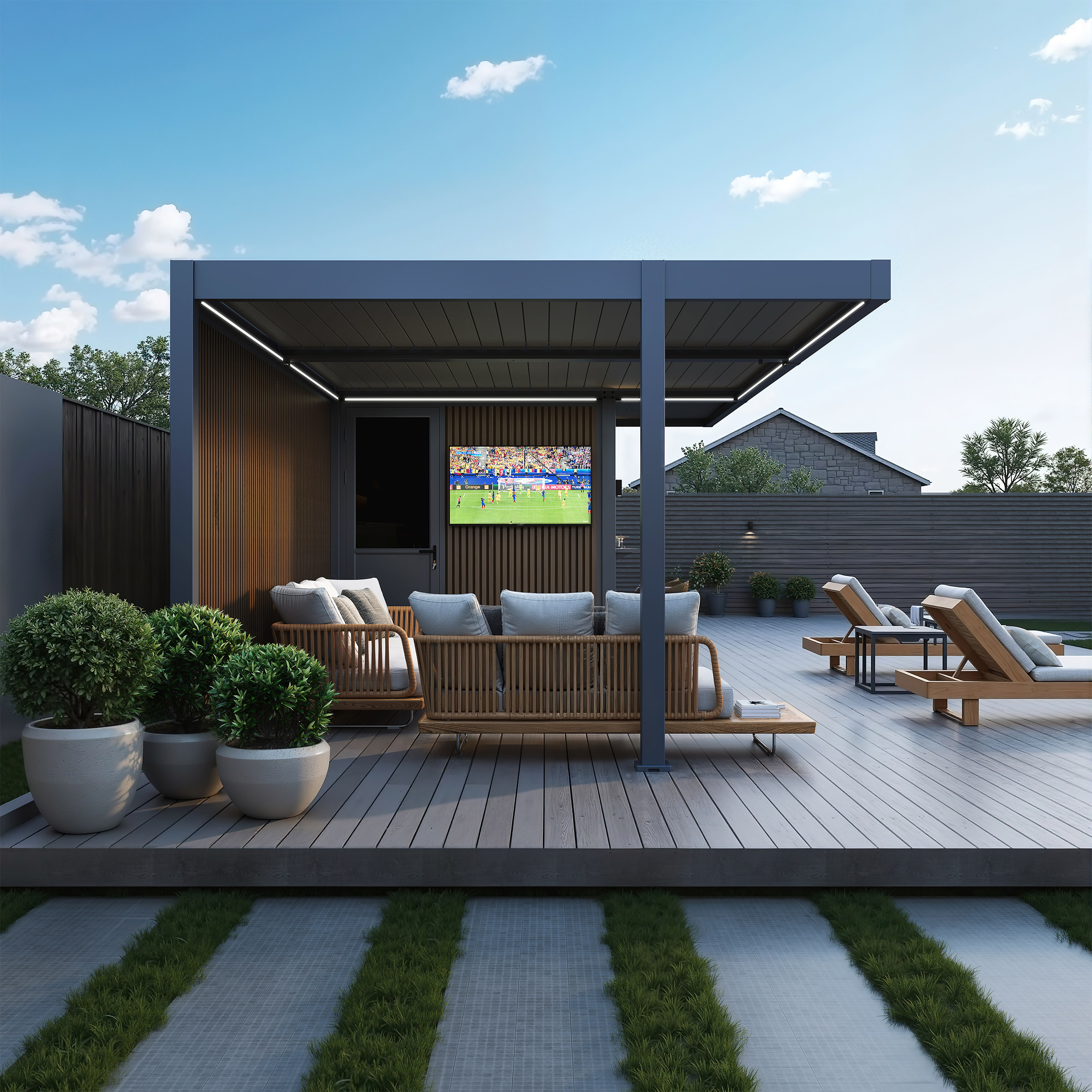 Paragon Outdoor Riviera 12' x 24' Louvered Lounge Backyard