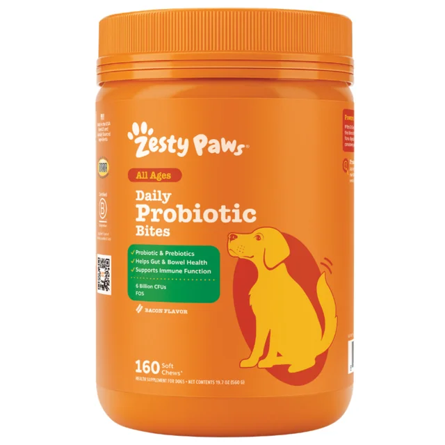 Zesty Paws Probiotic Bites for Dogs, Bacon Flavor, 160-count