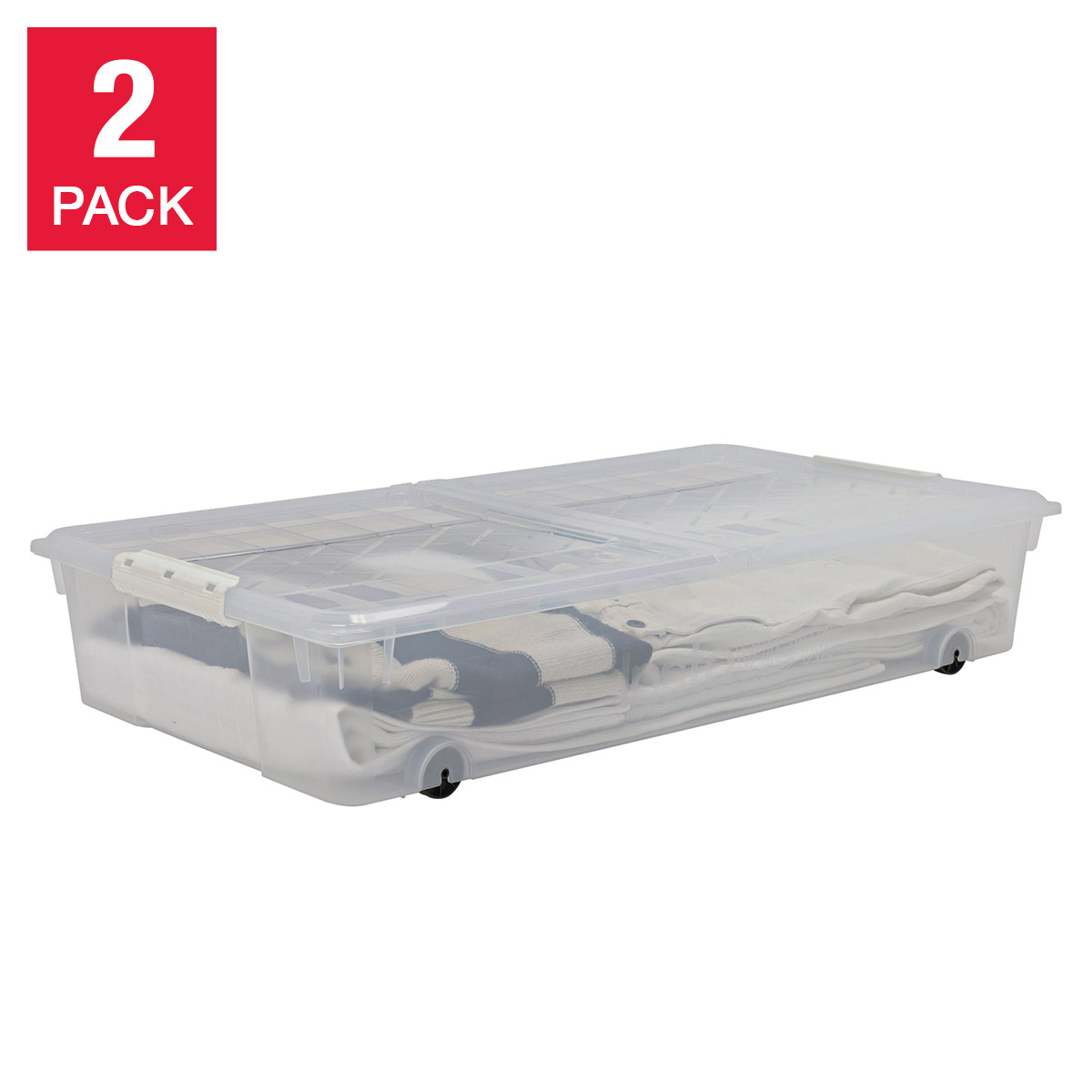 Greenmade InstaView 57 Quart Underbed Storage Bin with Wheels  2-pack