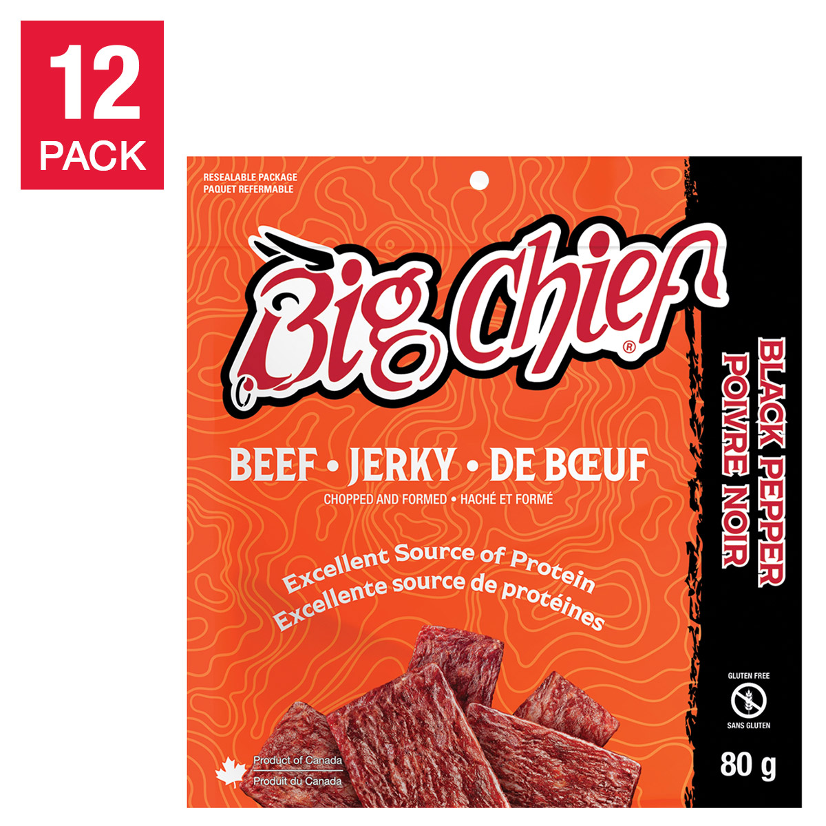 Big Chief Beef Jerky, 12 × 80 g