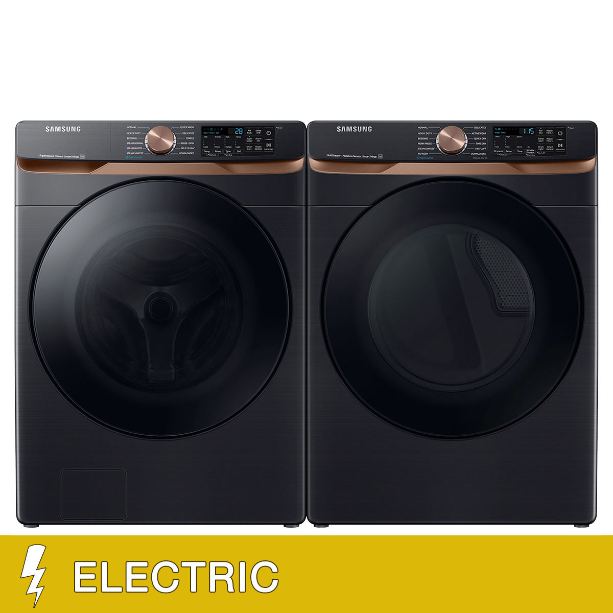 Samsung 5.0 cu. ft. Extra Large Capacity Smart Front Load Washer with Super Speed Wash and 7.5 cu. ft. Smart ELECTRIC Dryer