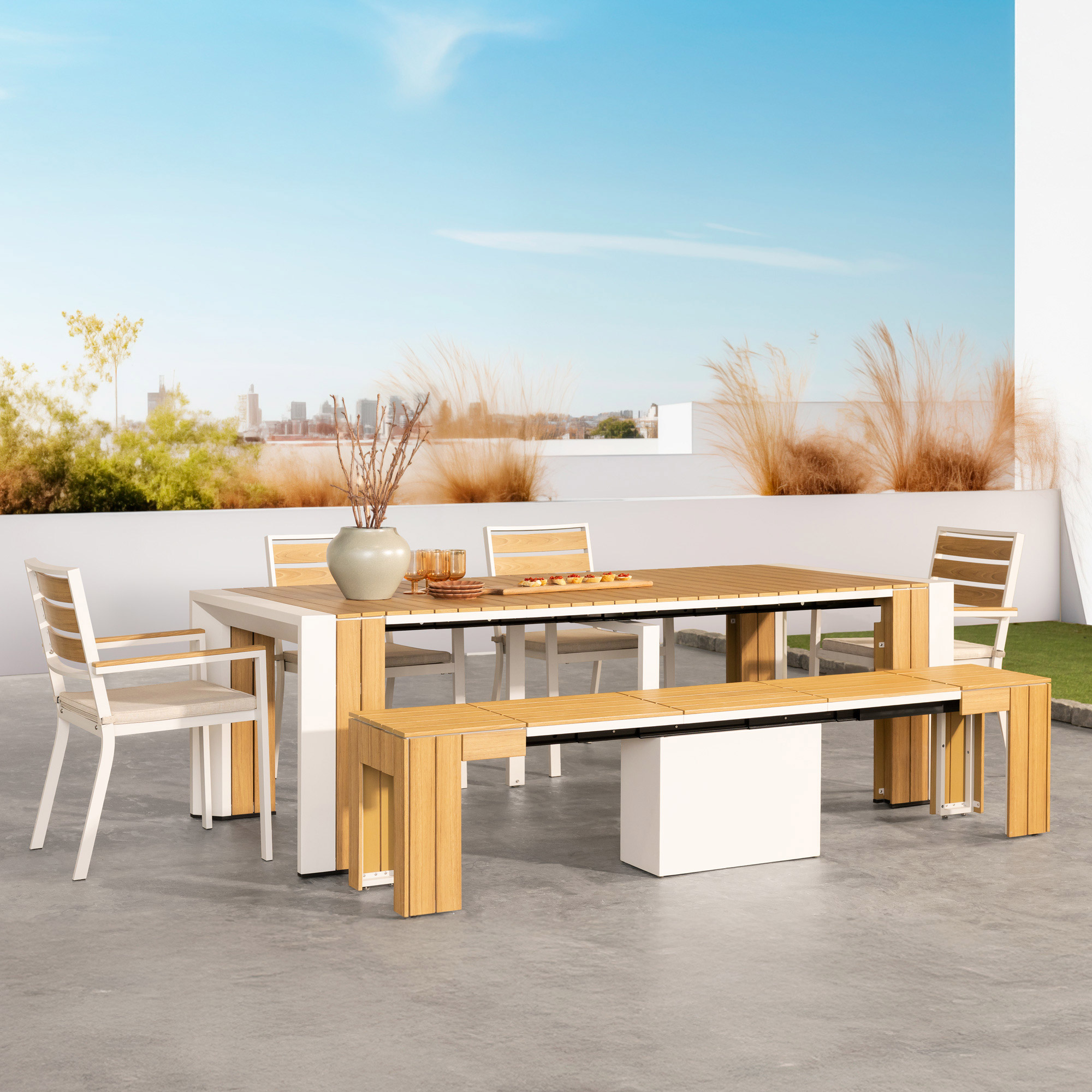 Transformer Table Extendable Outdoor Patio Dining Set | Costco