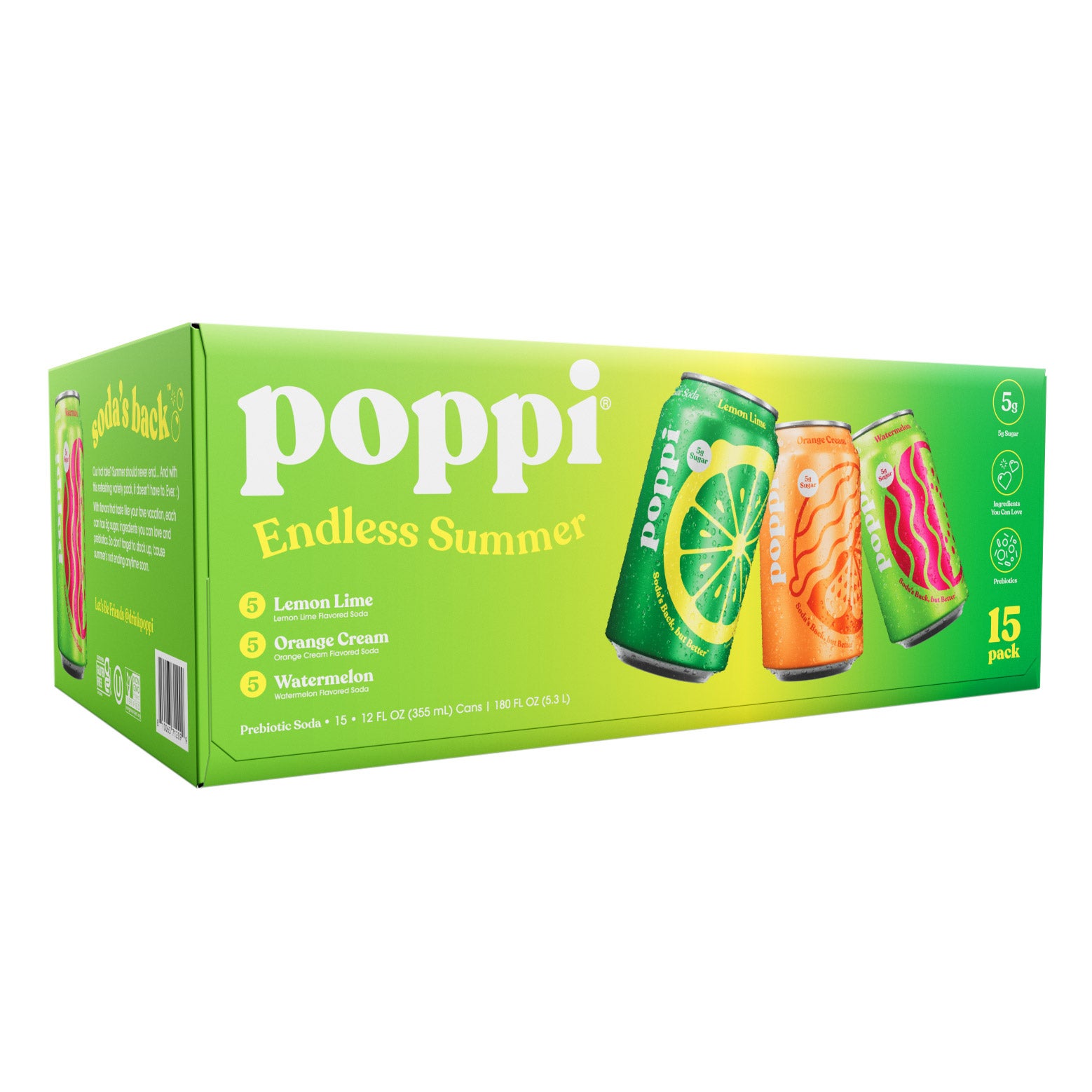 Poppi Soda Endless Summer, Variety Pack, 12 fl oz, 15-count | Costco