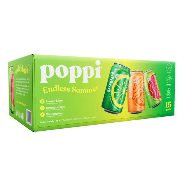 Poppi Soda Endless Summer, Variety Pack, 12 fl oz, 15-count