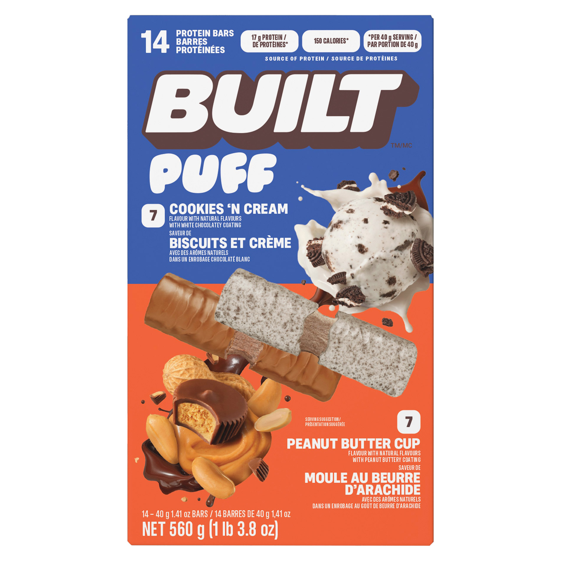 Built Puff Bar Cookies 'n Cream and Peanut Butter Cup, 1.41 oz, 14 ...