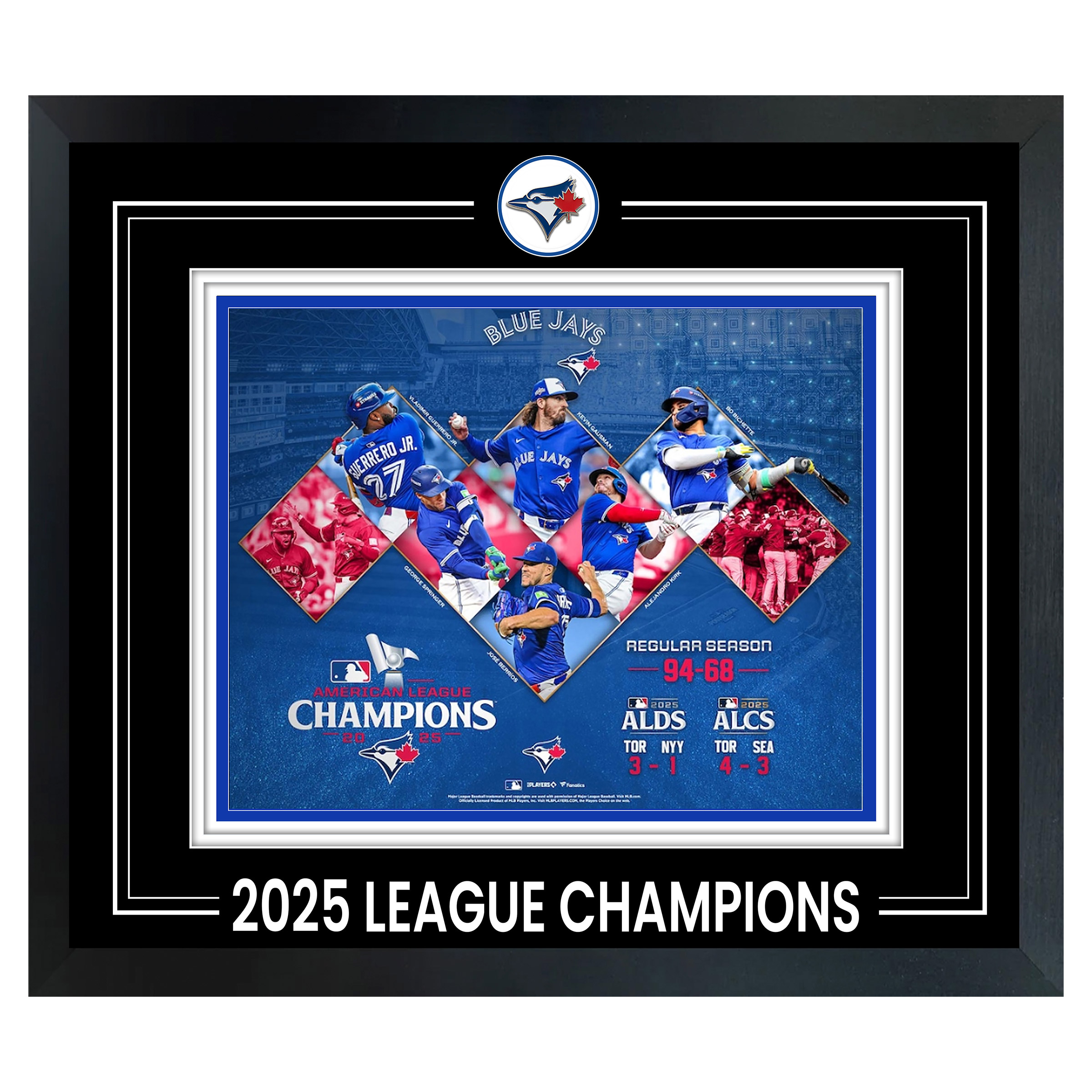 Frameworth Toronto Blue Jays 8x10 Framed PhotoGlass with Pin, 2025 American League Champions Collage