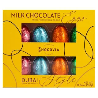 CHOCOVIA DUBAI STYLE MILK CHOCOLATE EGGS 8 COUNT 18.34 OUNCES