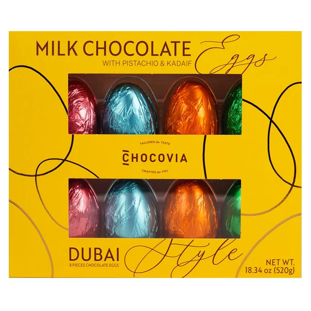 CHOCOVIA DUBAI STYLE MILK CHOCOLATE EGGS 8 COUNT 18.34 OUNCES