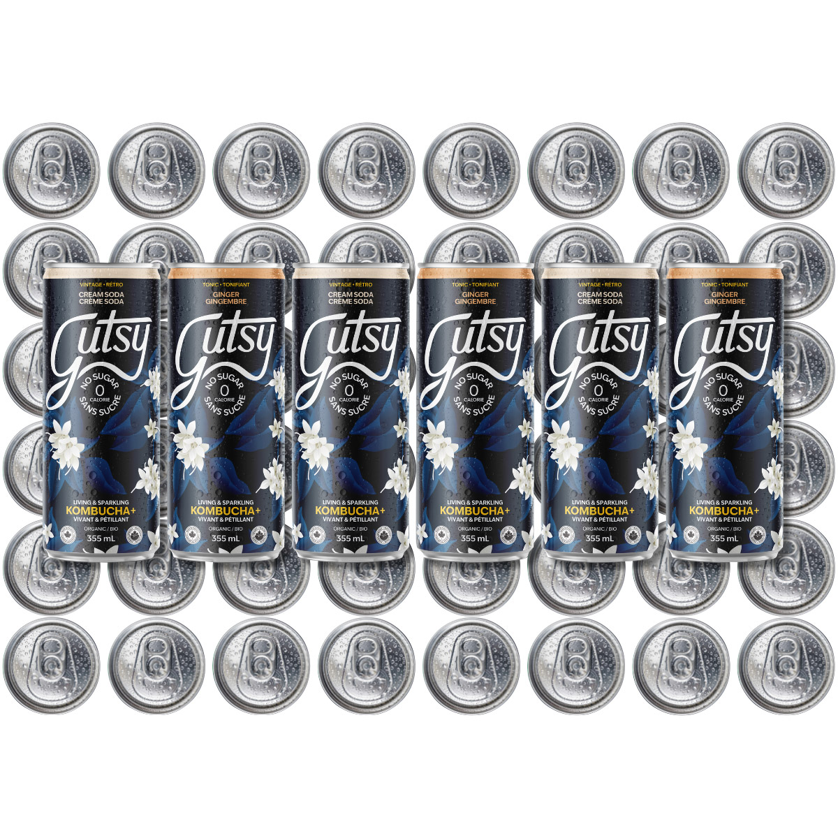 Gutsy 0 sugar Organic Kombucha Mixed Pack, 48 × 355 mL (12 fl oz)