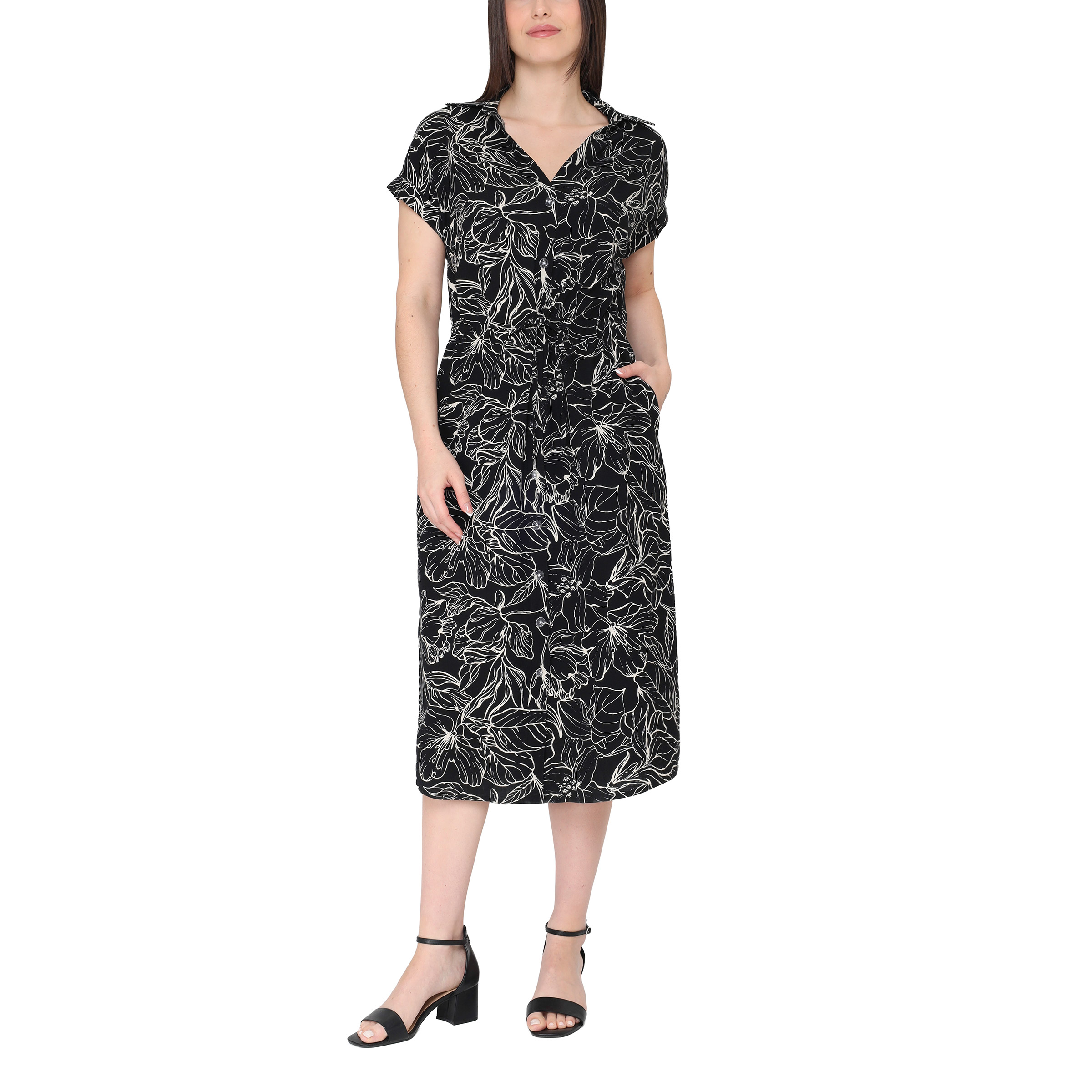 flattering black midi dress Classy Black Belted Midi Dress - All Dresses