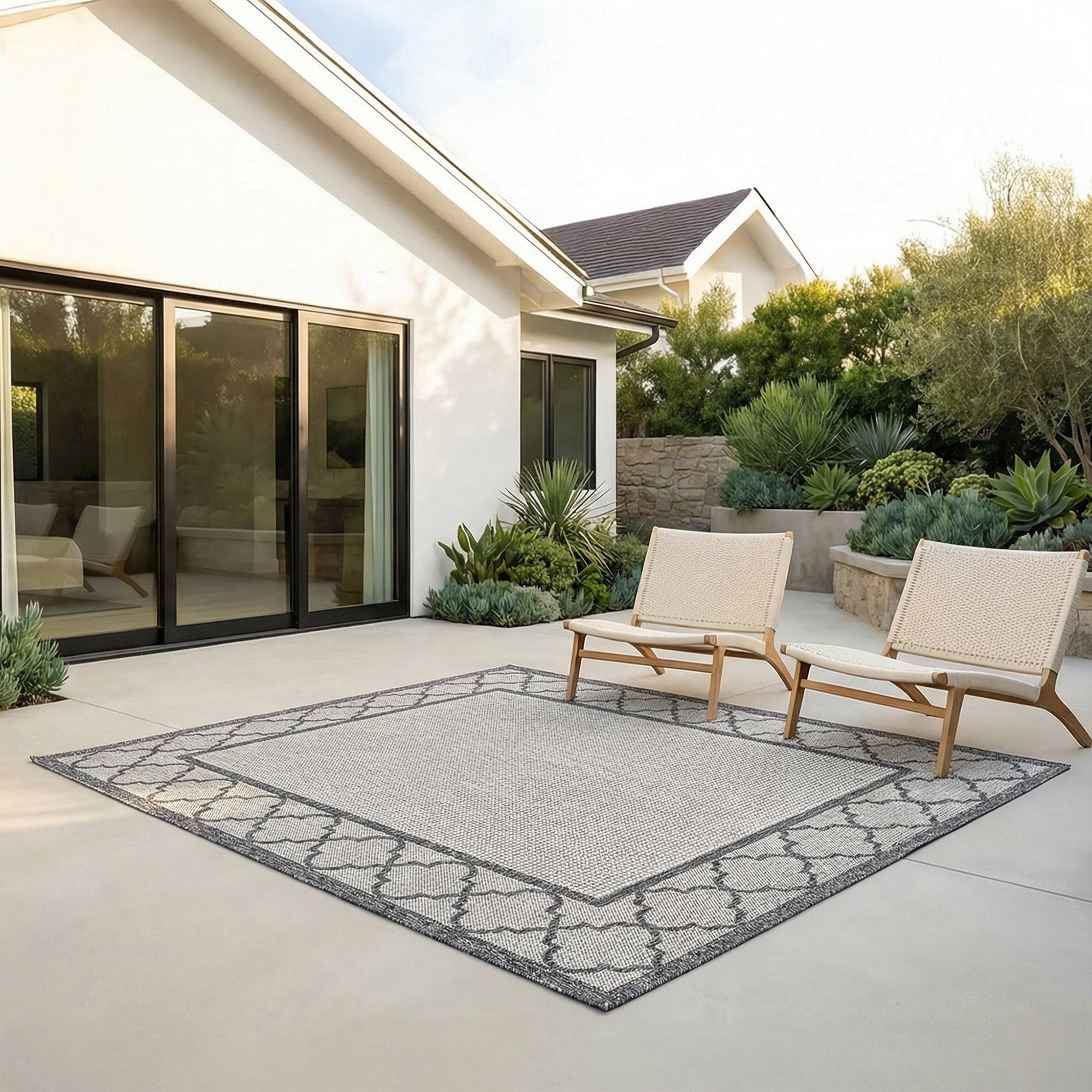 Laguna Indoor/Outdoor Area Rug, Simeon Ivory Gray, 5'3” x 7' | Costco