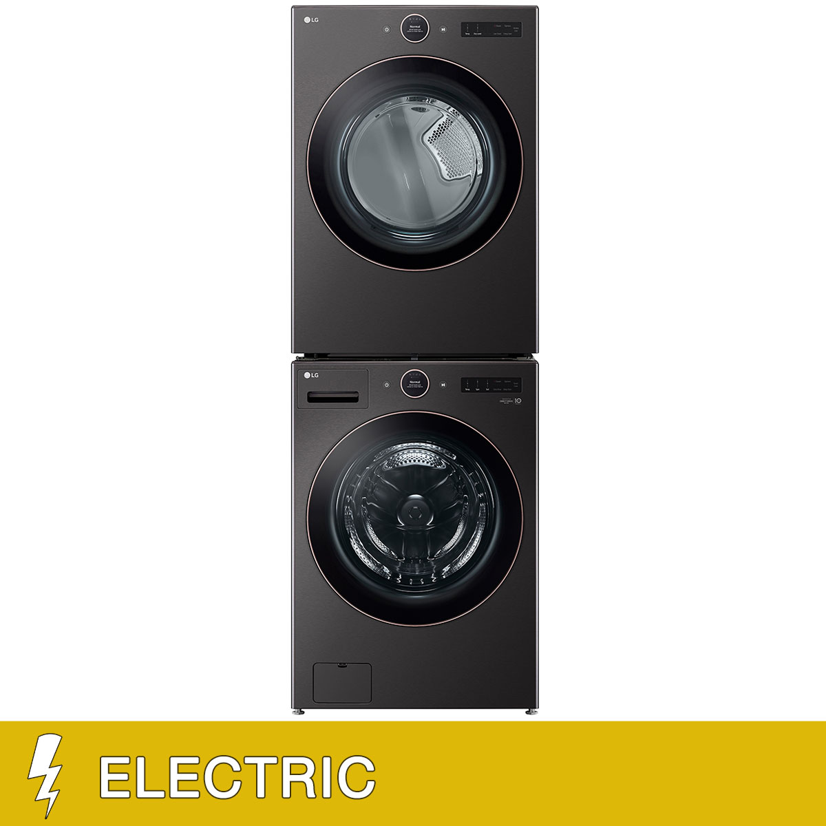 LG 5.0 cu. ft. Mega Capacity Smart Front Load Washer with TurboWash 360 and 7.4 cu. ft. ELECTRIC Dryer with AI Sensor Dry and TurboSteam with Stacking Kit