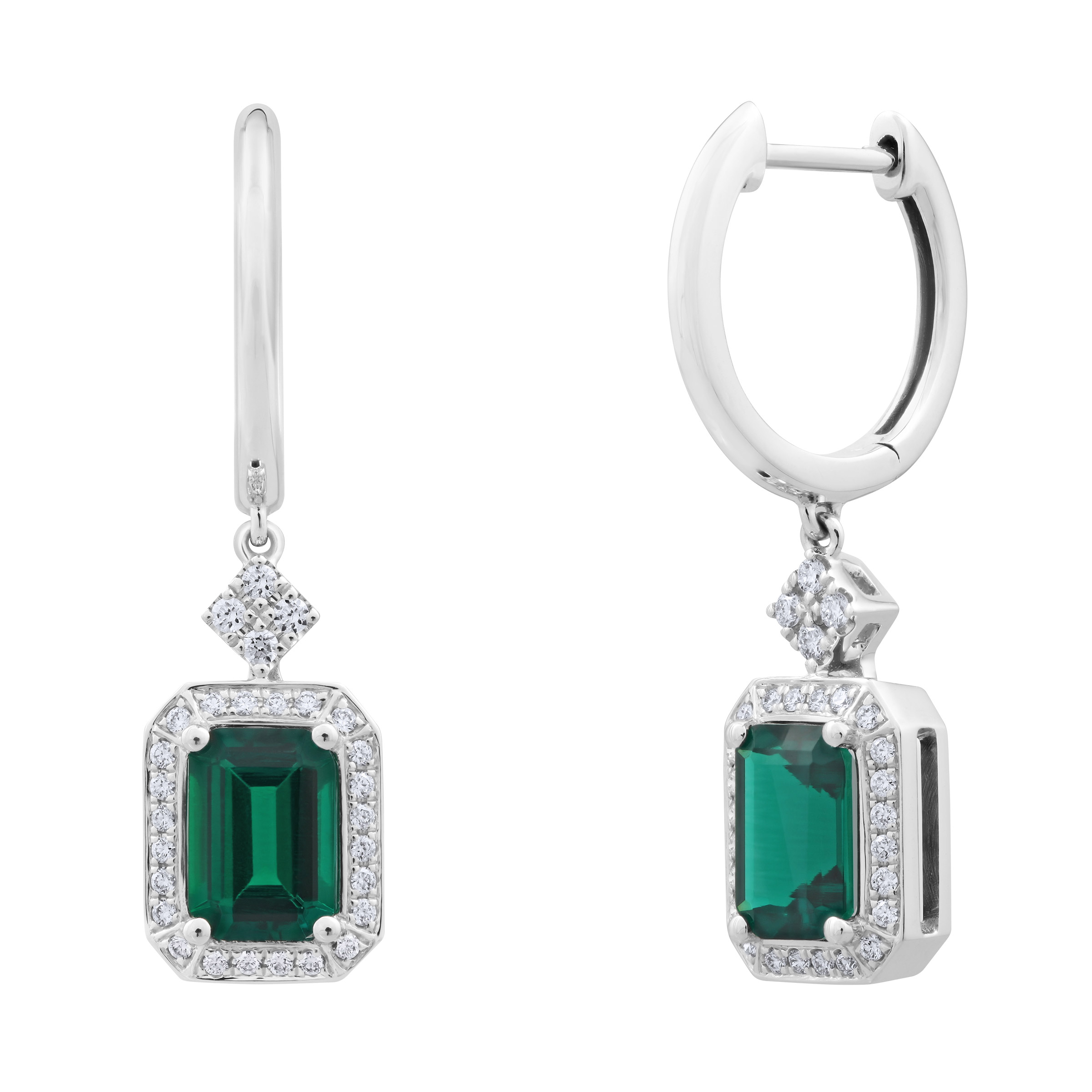 Emerald Cut Lab Created Emerald and Diamond Earrings (0.22 ctw)