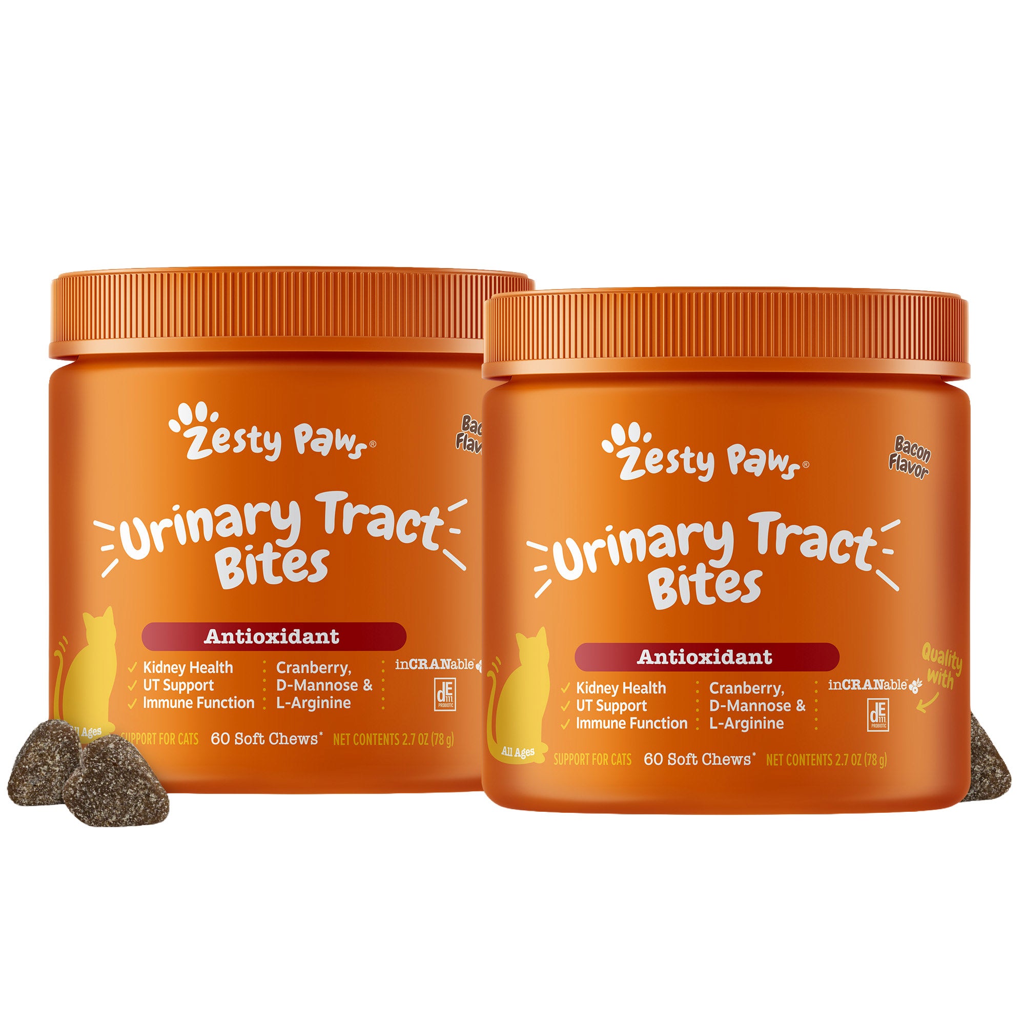 Zesty Paws Urinary Tract Bites for Cats, Bacon Flavor, 60-count, 2-pack