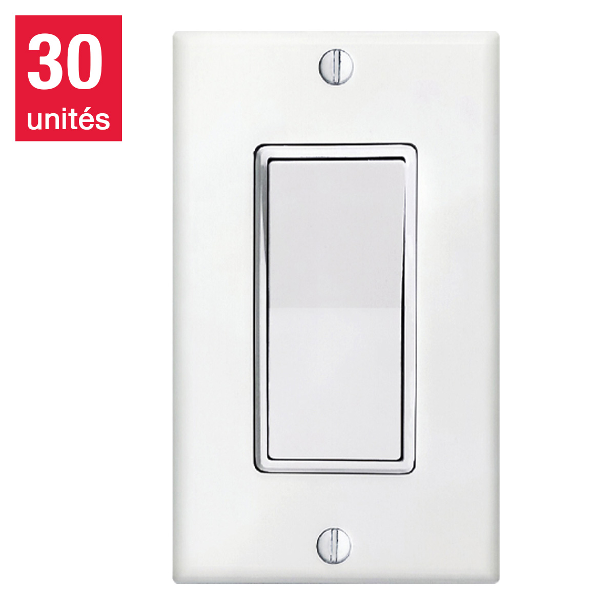 Xtricity- Interrupteur décoratif à 3 voies avec plaque, paquet de 30