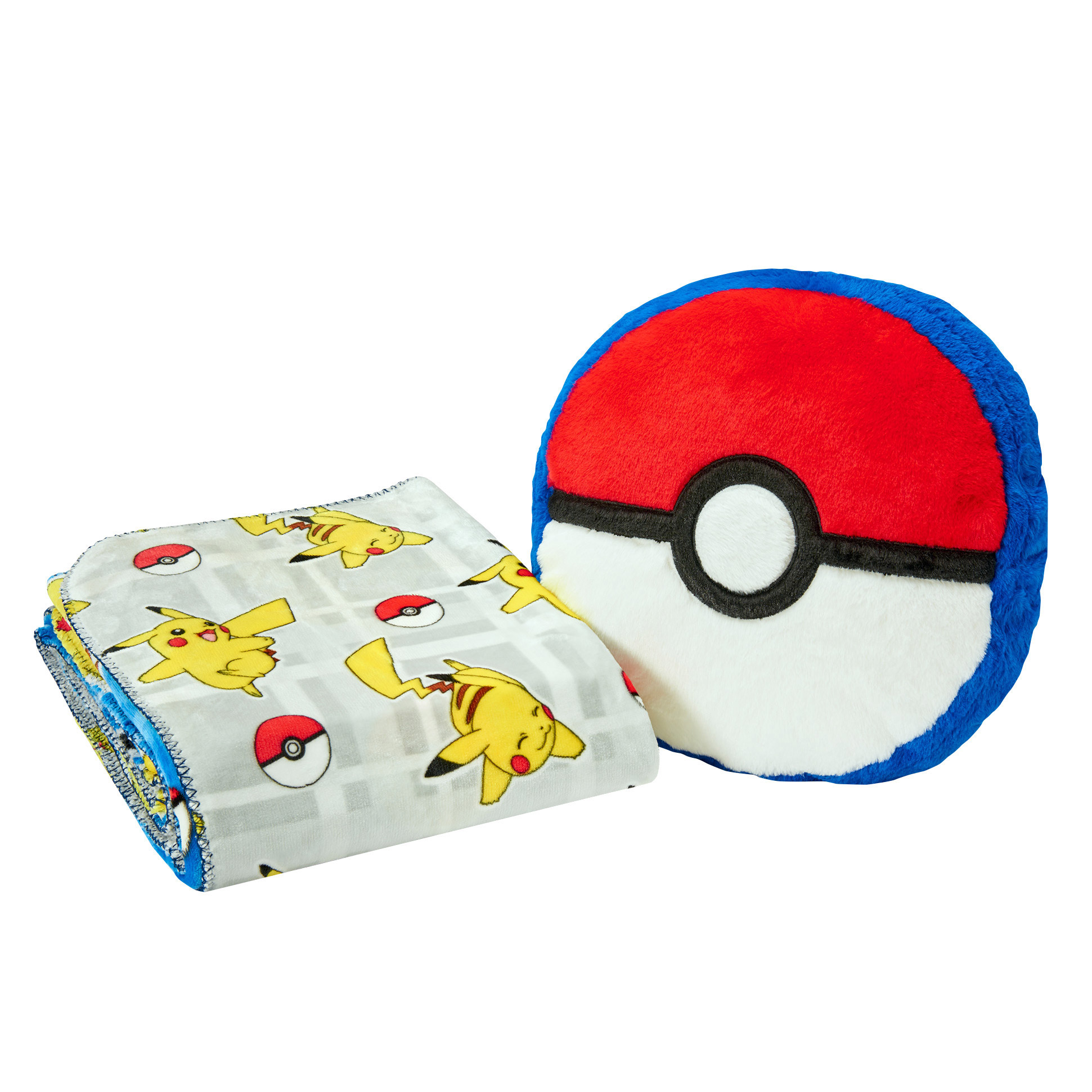 Pokeball Faux Fur Pillow & Reversible Throw Set