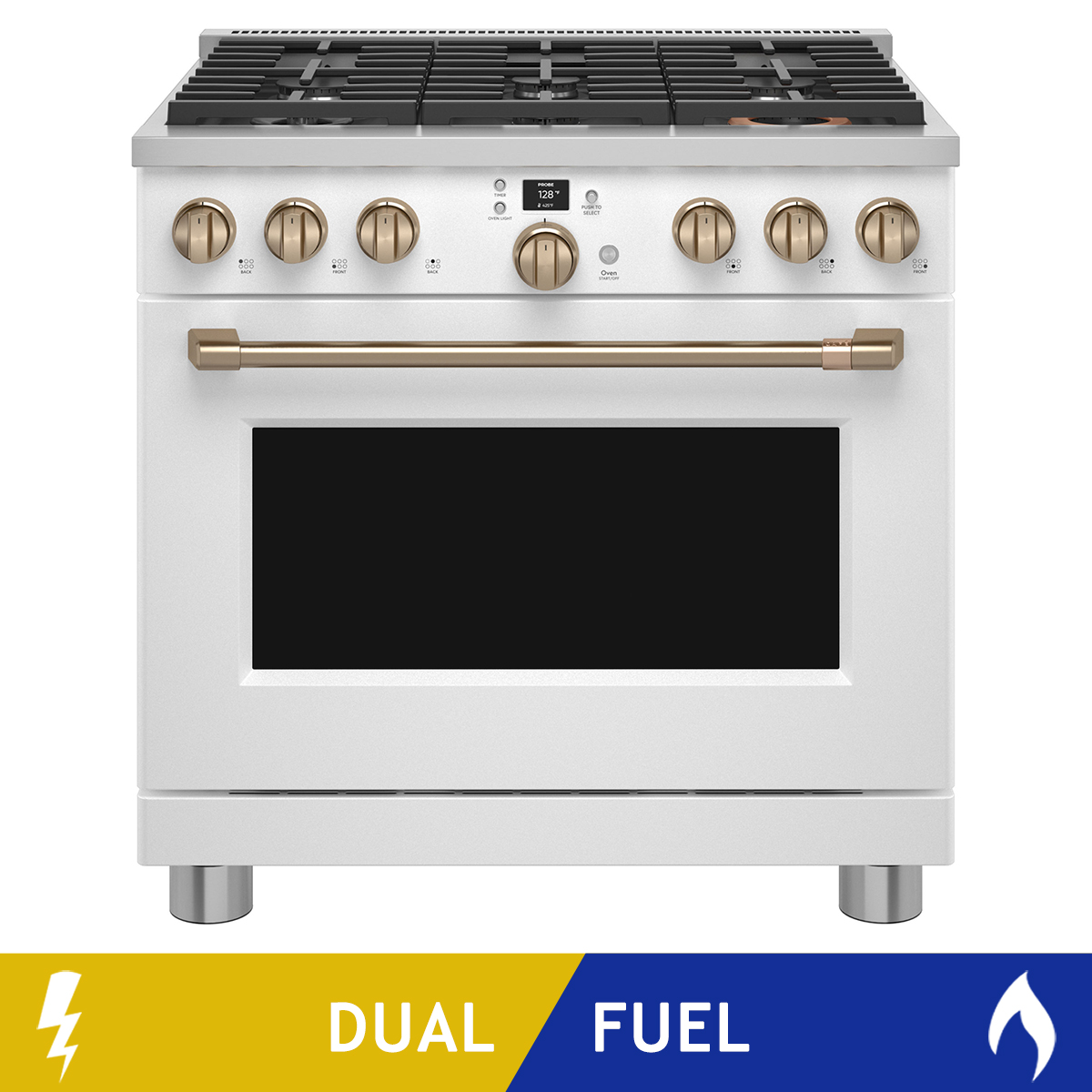 Café 36 in. 5.7 cu ft. Dual Fuel 6 Burner Range with True European Convection 