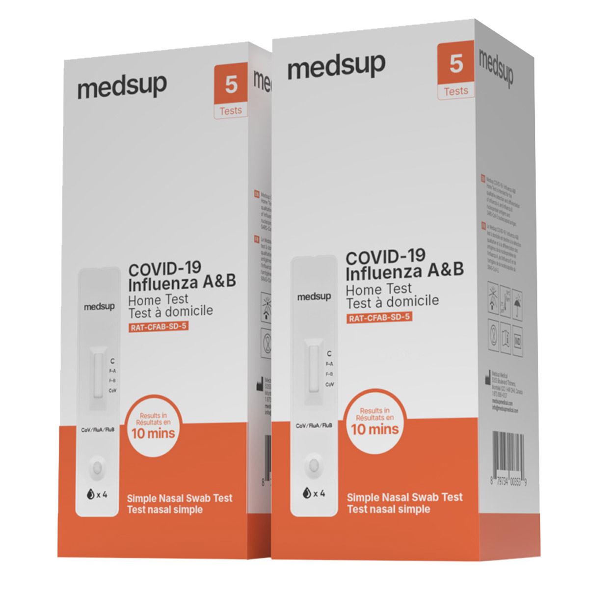 Medsup Covid-19 / Influenza A&B Home Test, 2 boxes of 5 tests each