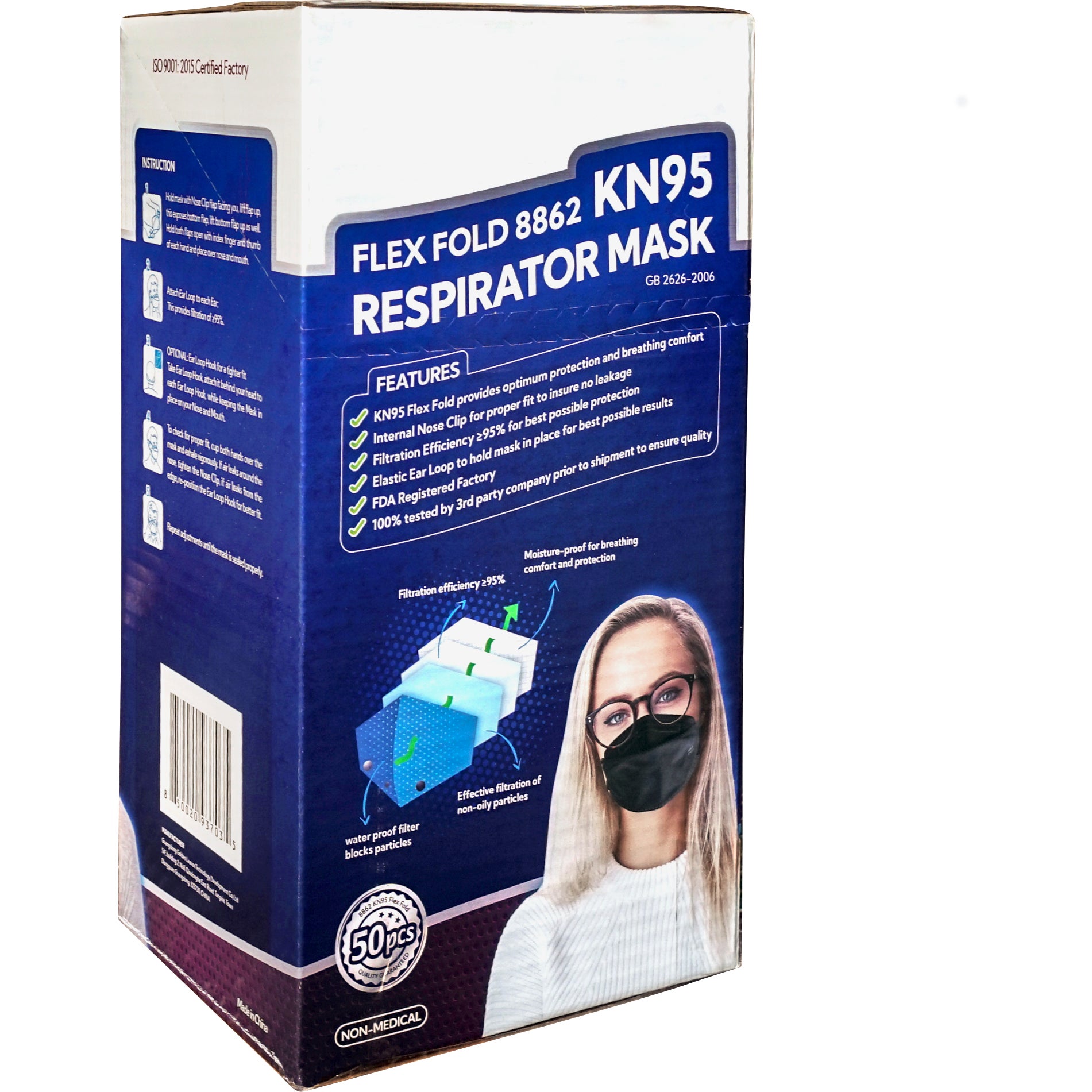 Flex Fold KN95 Respirator Face Mask, Black, 50 ct | Costco