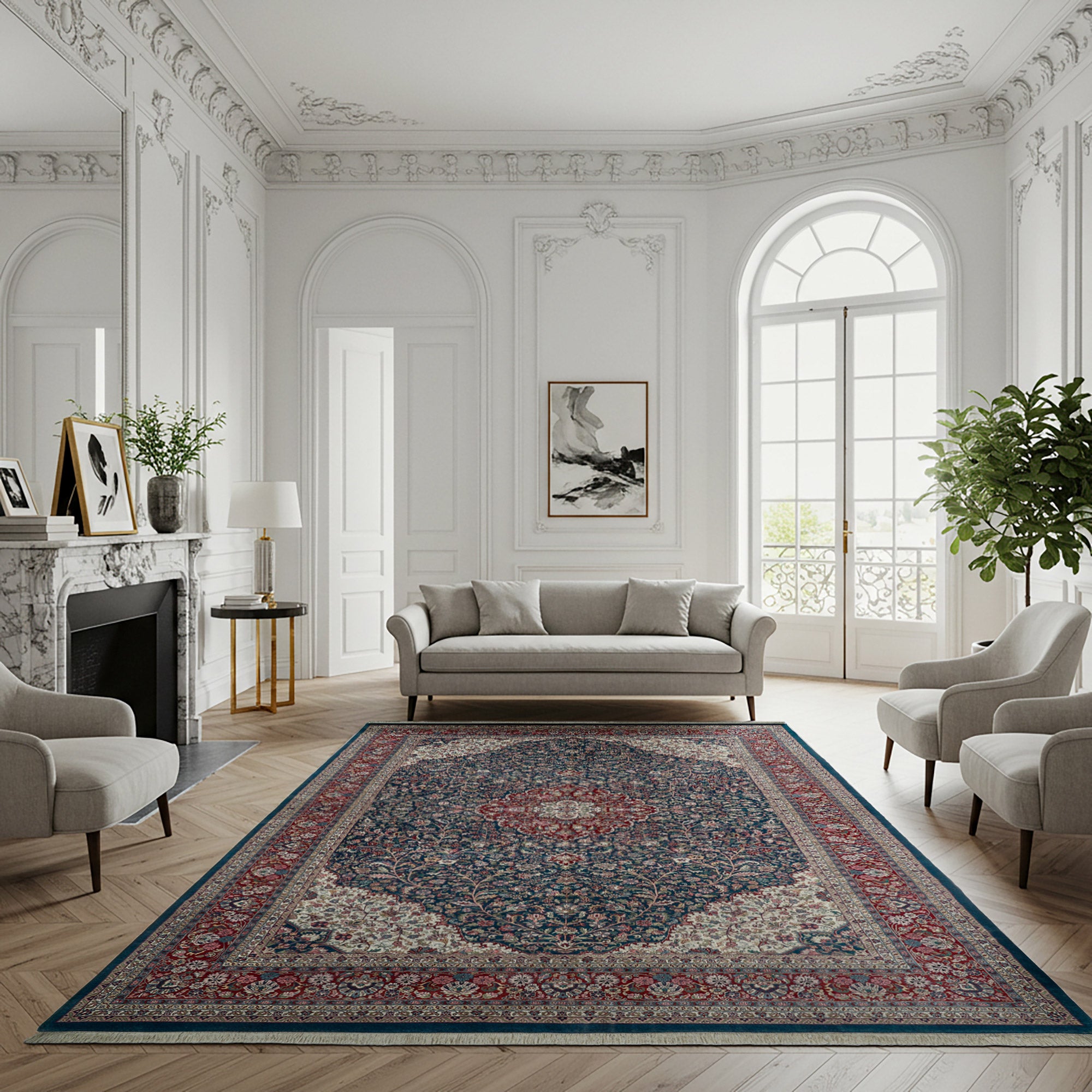 Chatsworth Hand Knotted Rug Collection, Penshurst Medallion Blue