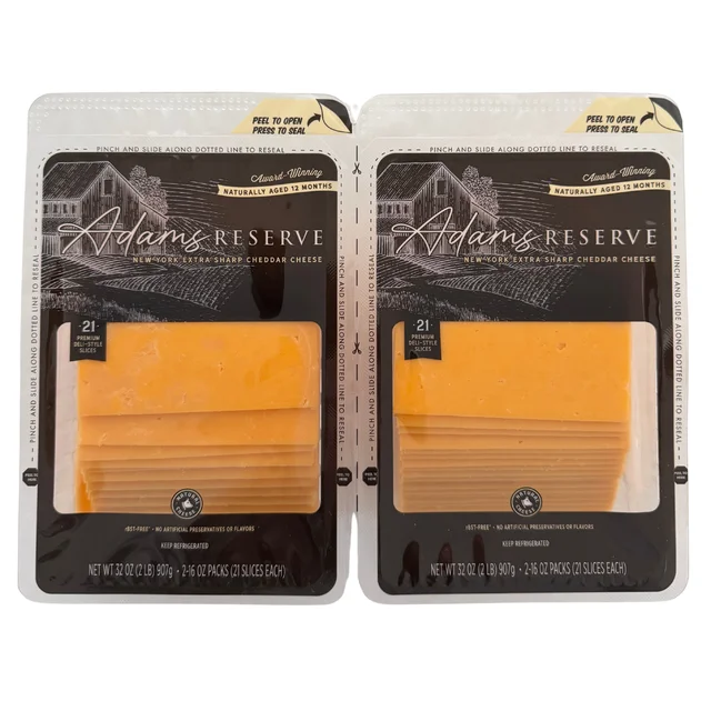 Adams Reserve Extra Sharp Cheddar Cheese Slices, 16 oz, 2-count