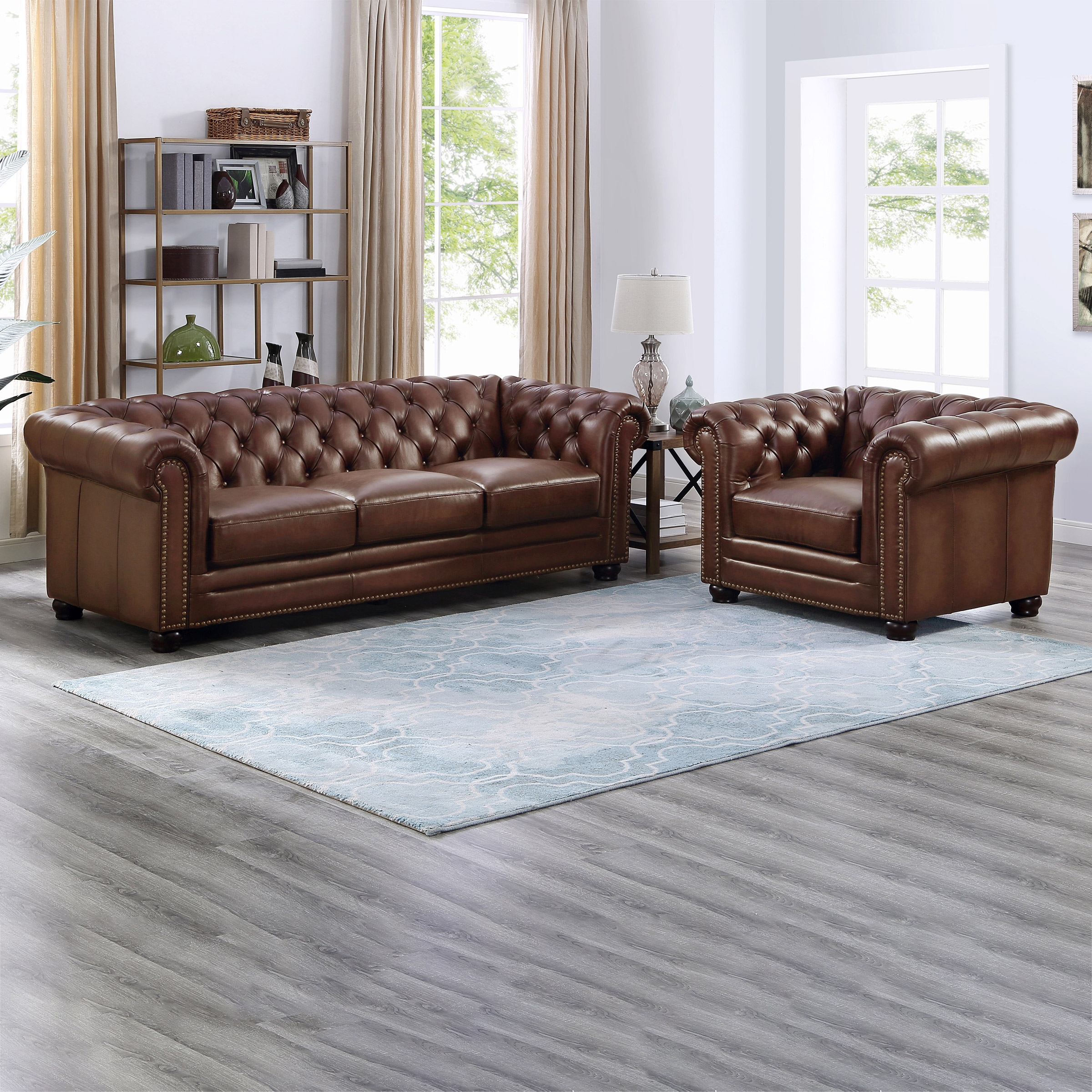 Prospera Home Allington Top Grain Leather Chesterfield Sofa and Chair