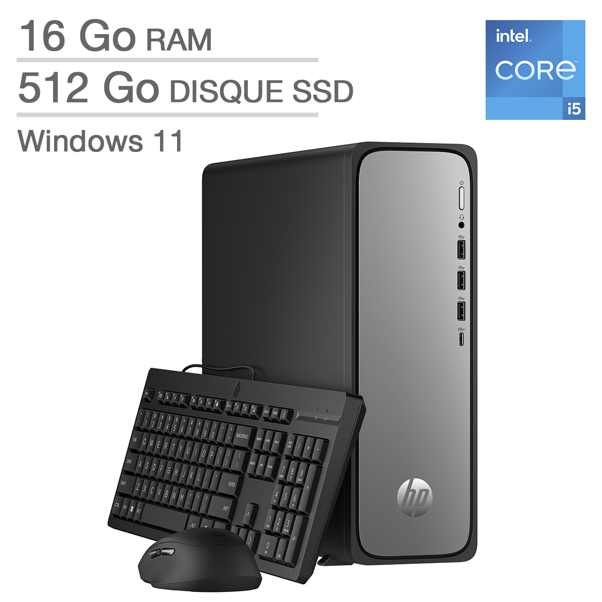 HP OmniDesk Slim - Ordinateur de bureau, Intel Core i5-14400– 16 Go RAM, 512 Go SSD